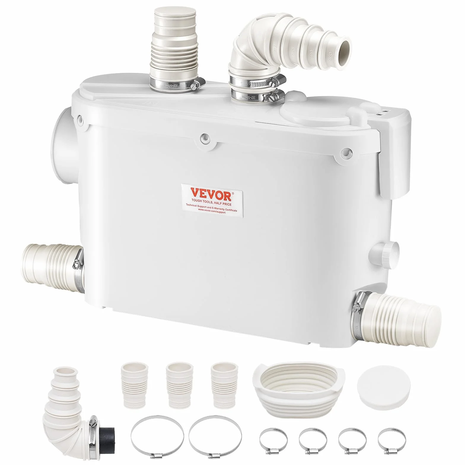 VEVOR Młynek sanitarny 500 W Pompa podnosząca ścieki 6600 l/h Głowica 8 m 3 wloty wody do toalety Piwnica Kuchnia Zlew Prysznic Wanna Pralnia Spłuczka Ścieki