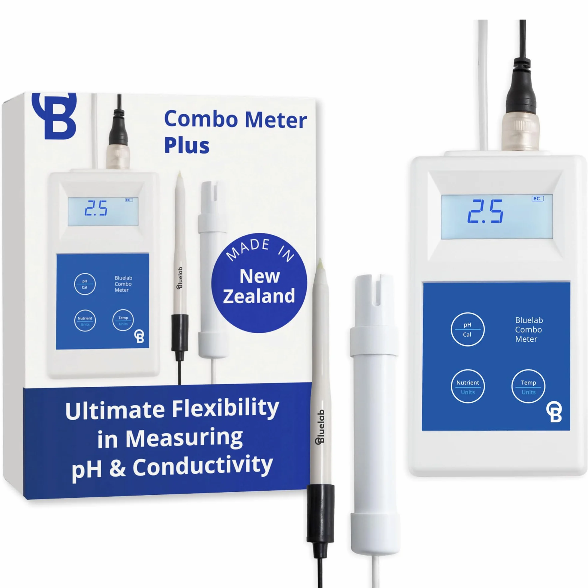 Bluelab METCOMPLUS Combo Meter PLUS do pH, temperatury i przewodności, łatwa kalibracja, działa w wełnie mineralnej i glebie