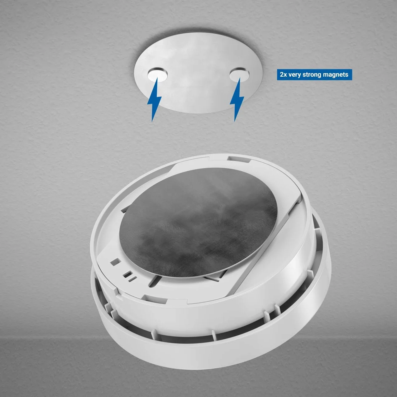 deleyCON 2x Mocowanie Magnetyczne do Czujek Dymu Uchwyt Magnetyczny Alarm Przeciwpożarowy Samoprzylepny Uchwyt Magnetyczny Powierzchnia Samoprzylepna Średnica 65mm