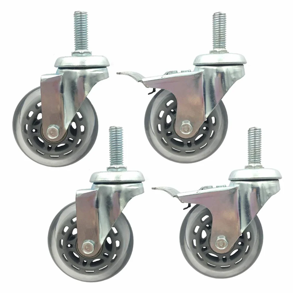 Zestaw 4 wytrzymałych gumowych kółek skrętnych do wózków przemysłowych z hamulcem, śruby M12 x 30 mm w zestawie. Idealne do transportu dużych obciążeń.