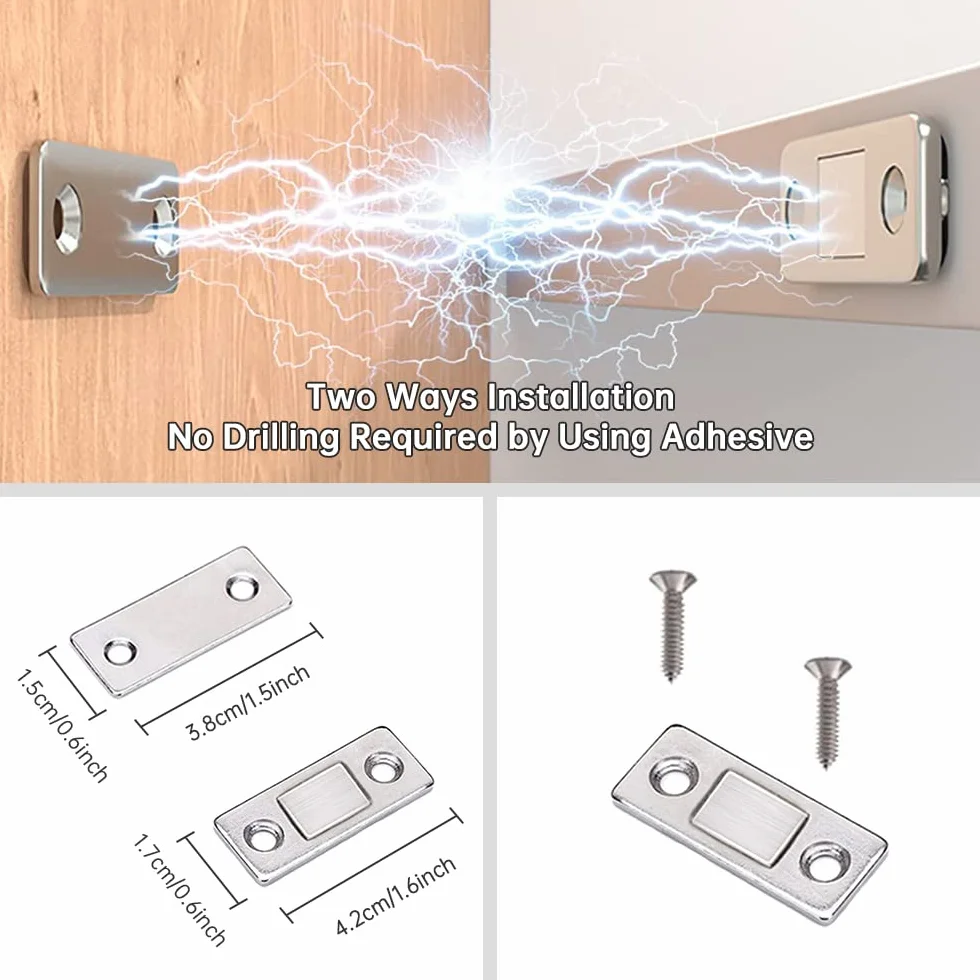 Magnesy na drzwi szafy, mocne, magnetyczne, 4 sztuki, samoprzylepne do mebli, do szafy, ze stali nierdzewnej, magnesy meblowe do drzwi przesuwnych, kuchni, okien, szafy