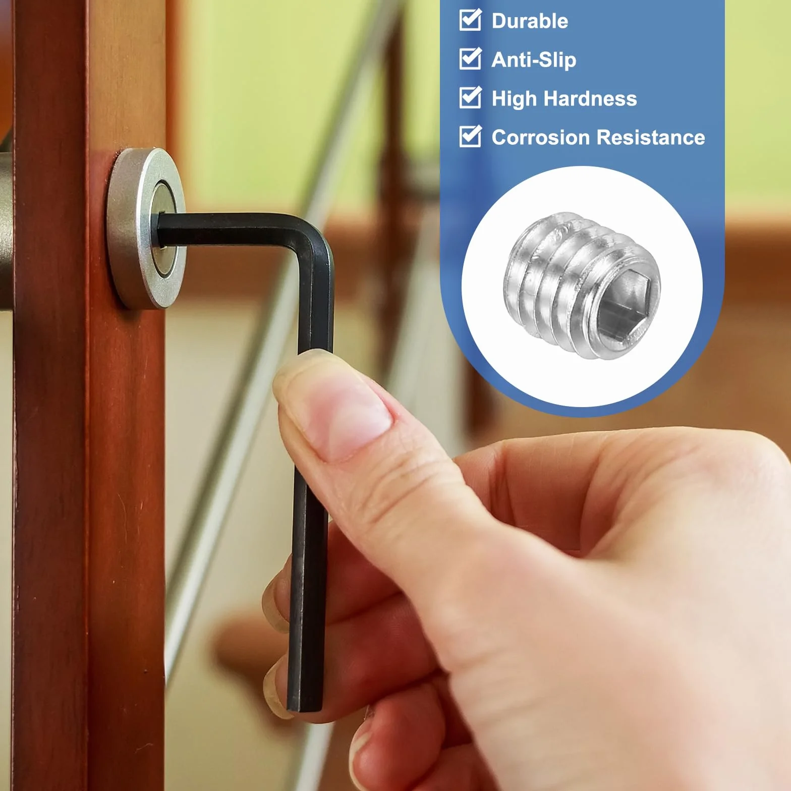 PATIKIL 50 sztuk wkręt bez łba M6 x 4mm, zestaw śrub bez łba z 304 stali nierdzewnej do klamek drzwi, uchwytów mebli, lamp, baterii, srebrny śrubokręt z łbem sześciokątnym wewnętrznym