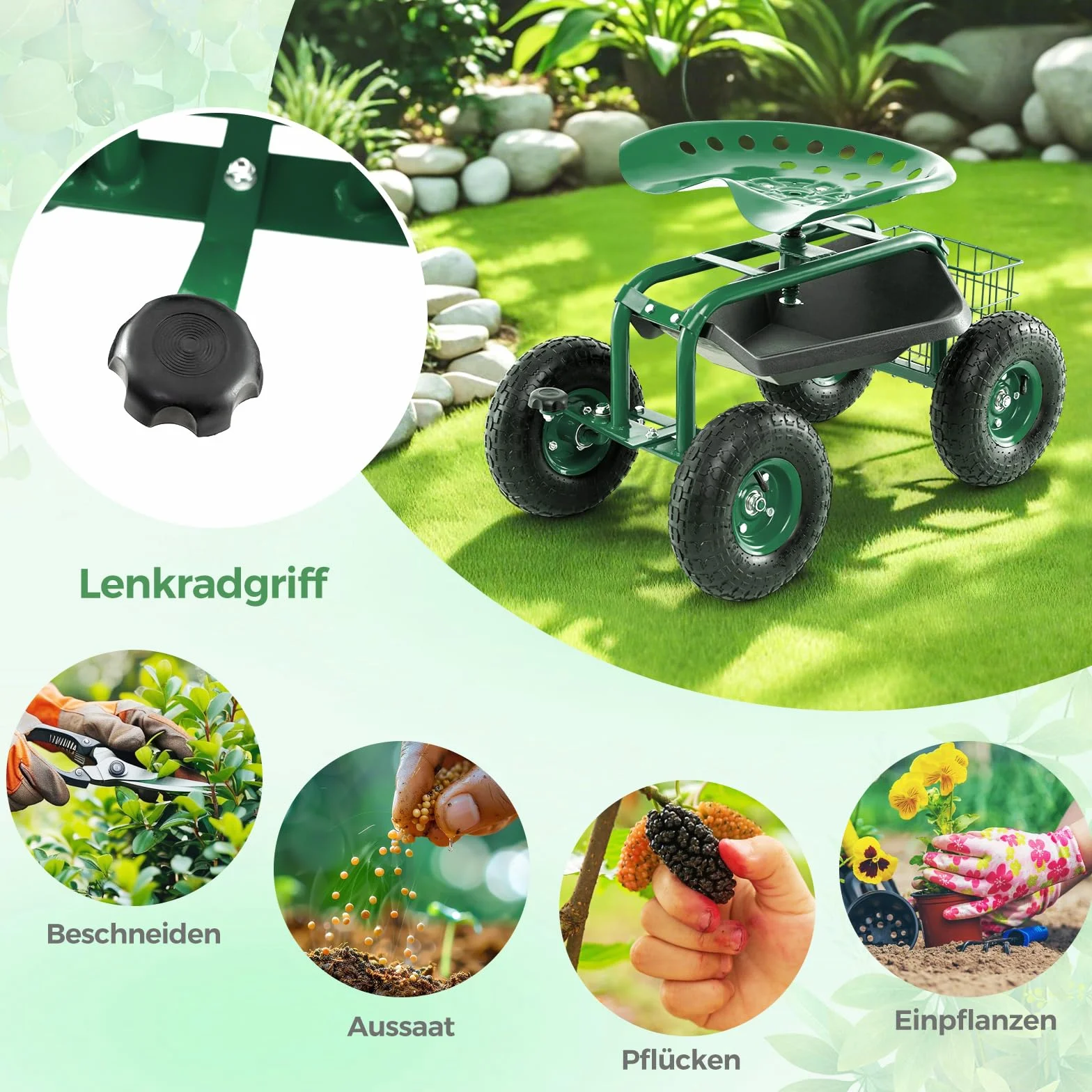 COSTWAY Siedzisko obracane 360° z regulacją wysokości, mobilne ogrodowe, do 150 kg