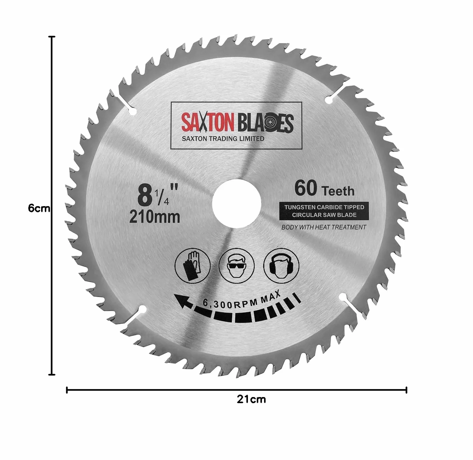 Okrągła tarcza piły Saxton TCT o rozmiarze 210mm x 30mm x 60T, kompatybilna z Festool, Bosch Makita Dewalt, kompatybilna z piłami 216mm.