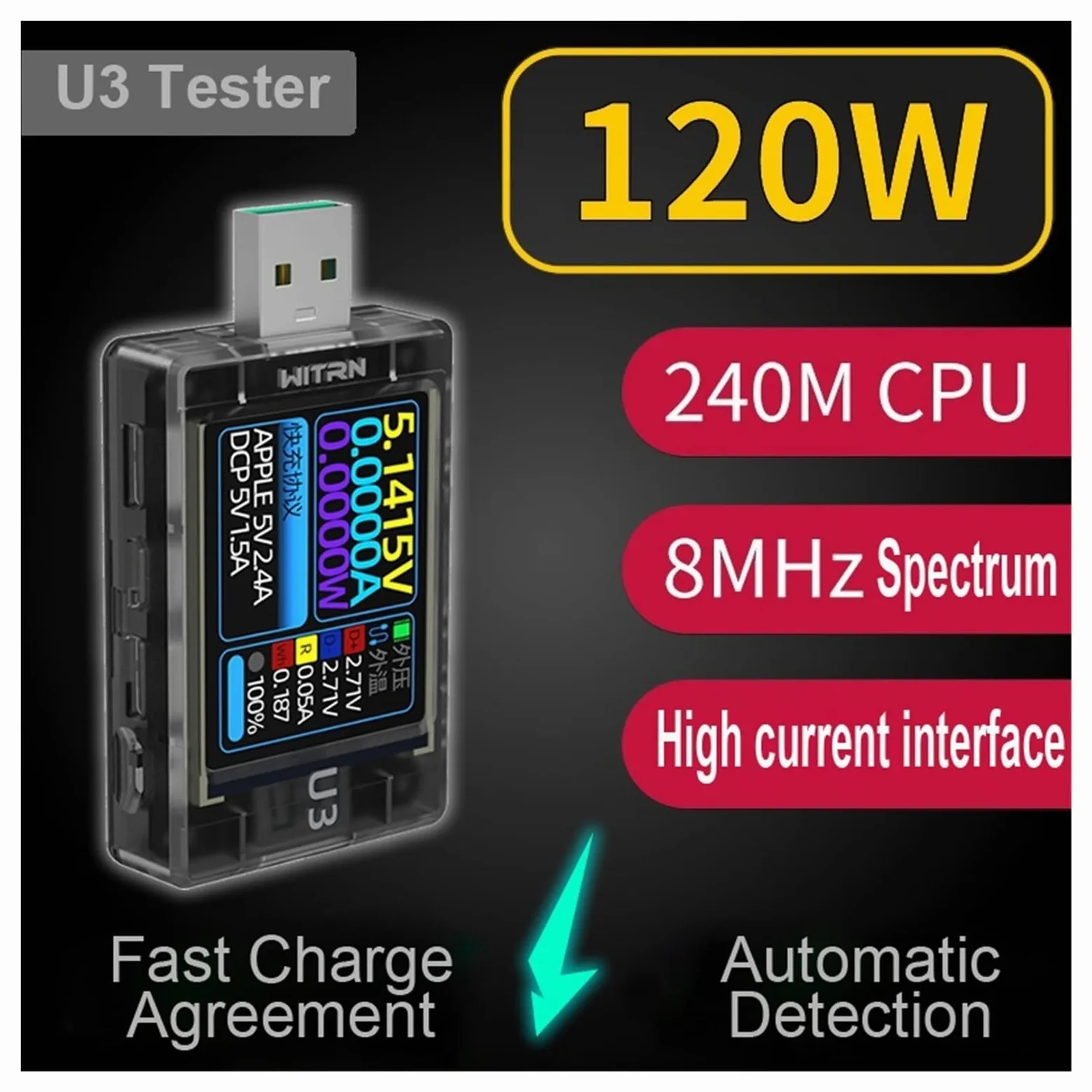 Woltomierz USB Usb. Tester Aktualny miernik napięcia Qc5 pd3.0 2,0 pps Szybka pojemność protokołu ładującego Pd. Spectrum falowania monitora Multi testery Woltomierz Pojemność baterii Volt Amme