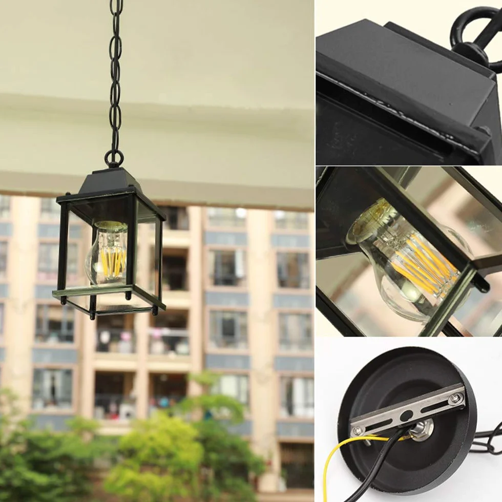 Mengjay Lampa wisząca w stylu retro, czarna, do użytku na zewnątrz, wodoszczelna, E27, z regulacją wysokości, aluminium, do jadalni, na balkon, dekoracyjny pawilon zewnętrzny
