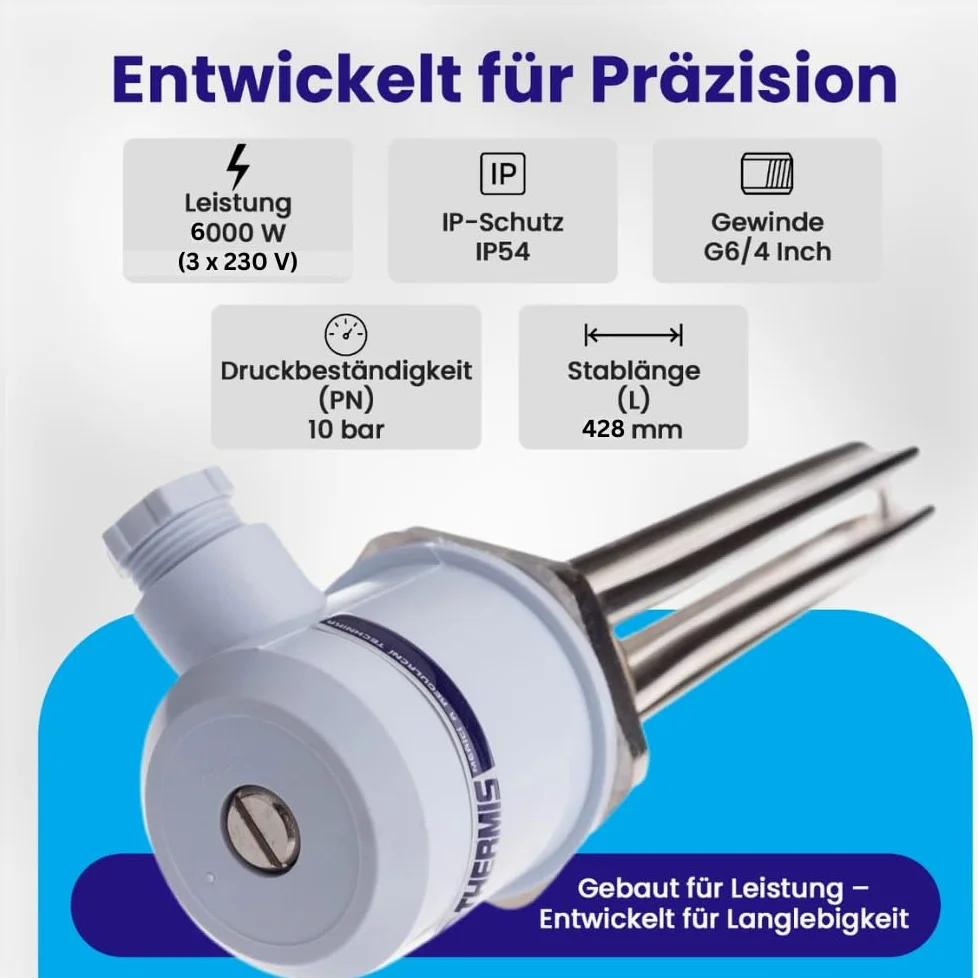 Grzałka do podgrzewania wody i podobnych płynów Grzałka do urządzeń grzewczych, kotłów elektrycznych G6/4” IP 54 (6000W, 1x230V/3x230V)