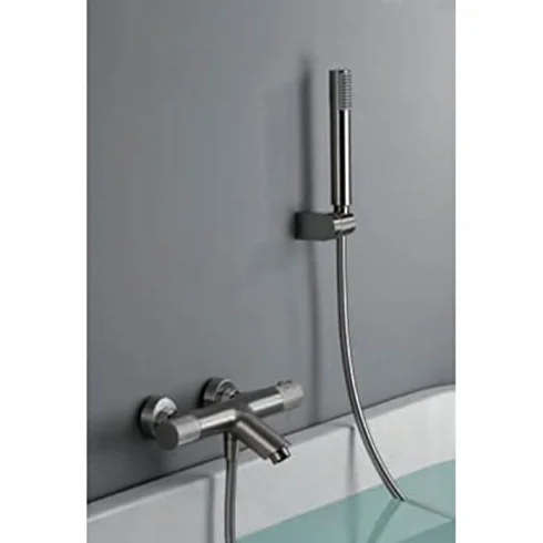 IMEX Bateria termostatyczna wanna-prysznic, bateria wannowa z systemem TURN CLEAN SYSTEM - Seria LINE Nikiel Szczotkowany -BTD038-4NQ