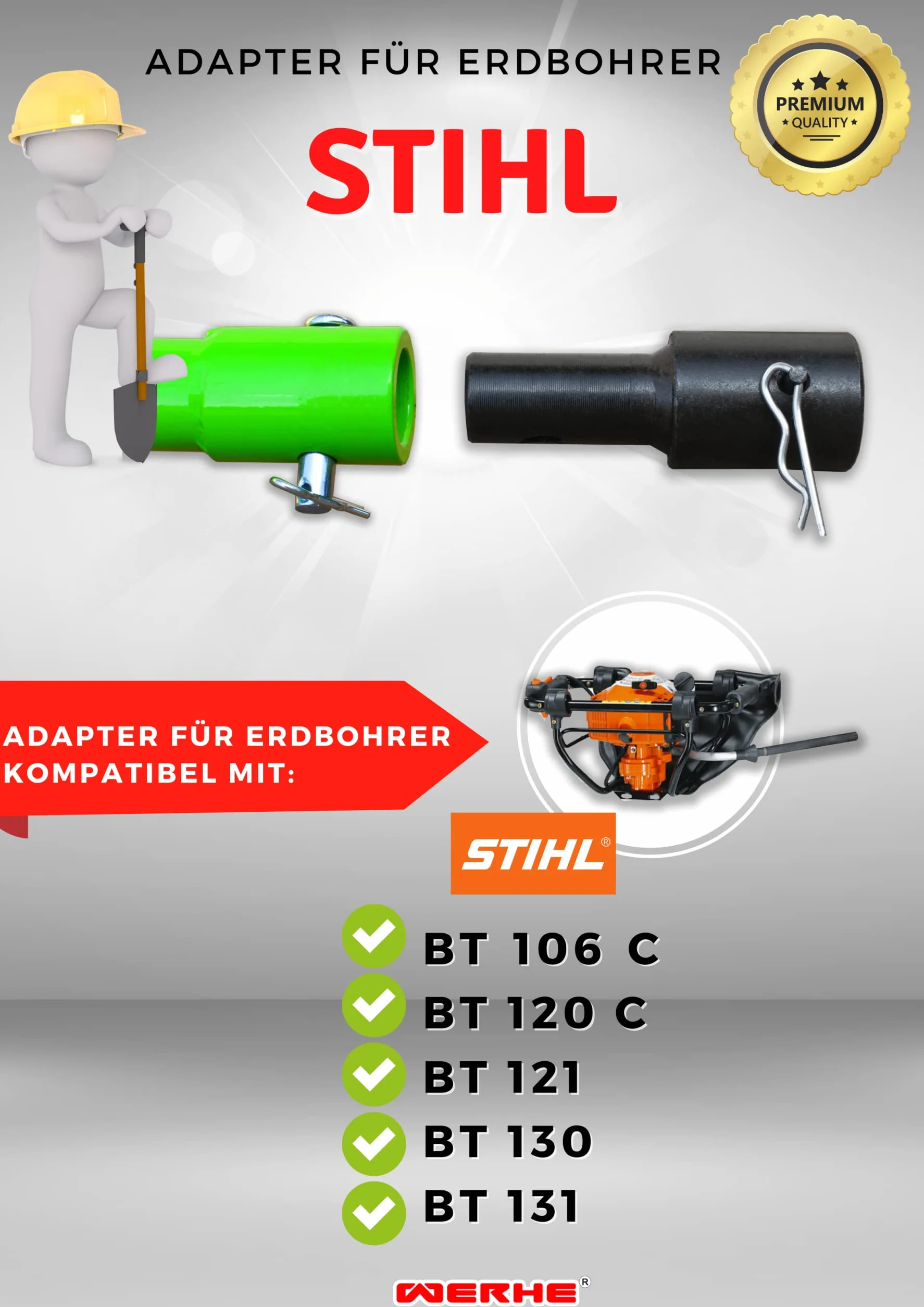 Adapter do wiertnic ziemnych kompatybilny z wiertarkami pilarskimi Stihl BT 106 C, BT 120 C, BT 121, BT 130