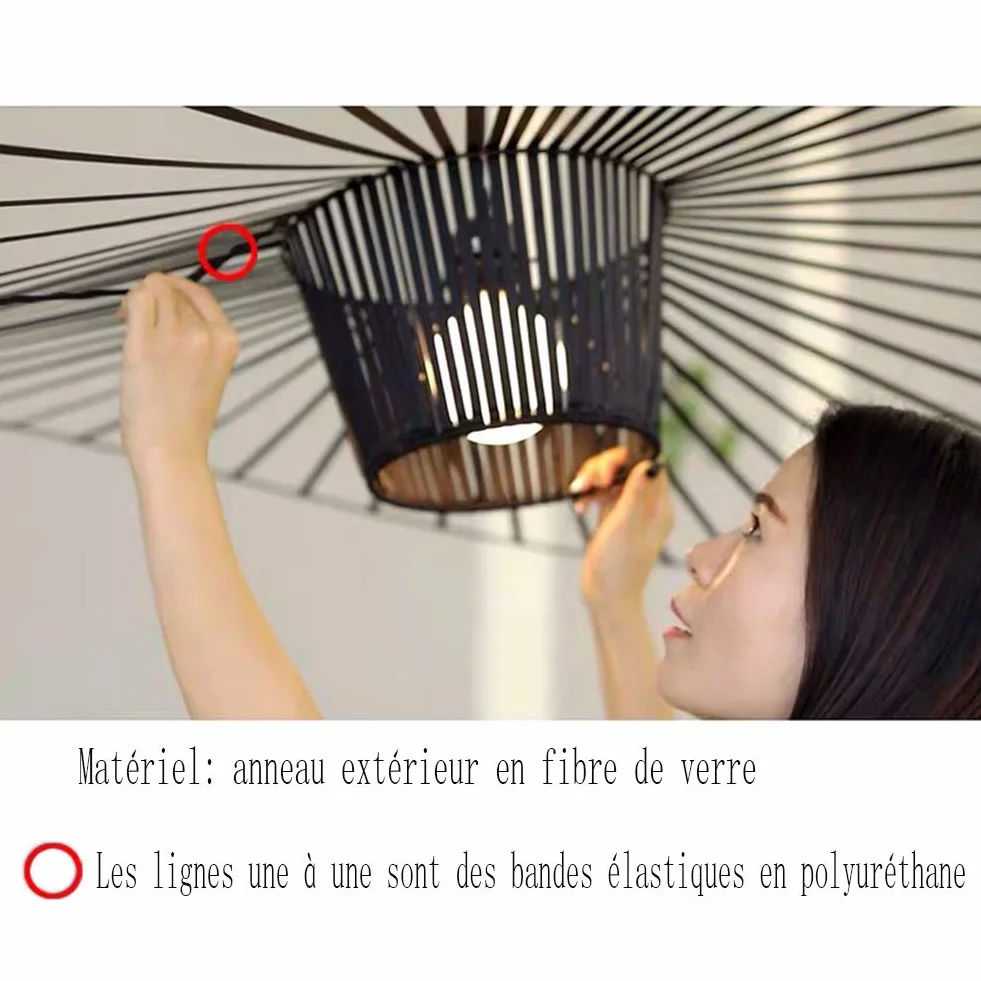 Msyyuu Vintage żyrandol lampa wisząca do salonu, prosta kreatywna lampa (regulowana wysokość światła), do salonu, paski z włókna szklanego, wzór kapelusza z kutego żelaza, E27, maks. 40 W, czarny, 120