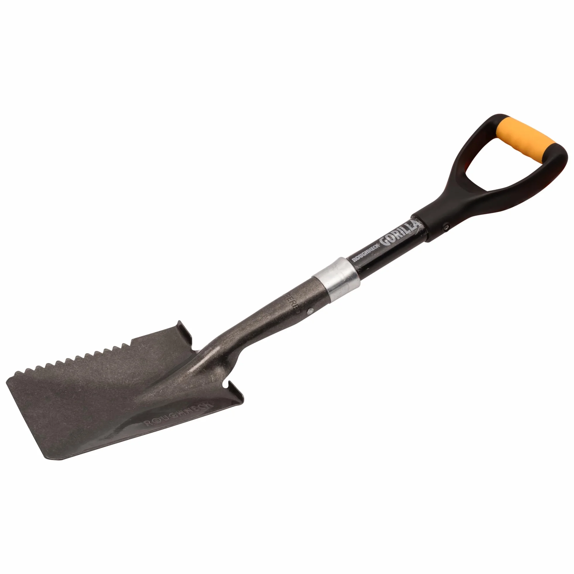 Łopata Roughneck Gorilla Sharp-Edge Micro, wytrzymałe, kwadratowe ostrze, krótki trzonek do cięcia, kopania i otwierania worków z materiałem w małych, kompaktowych przestrzeniach – 690 mm (27 cali)