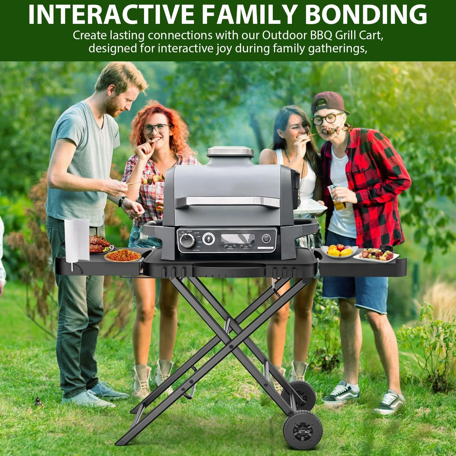 Przenośny zewnętrzny wózek stołowy do grilla Ninja Woodfire Outdoor Grill (seria OG700 OG900), 130 cm duża przestrzeń, składany stół kempingowy do grilla Blackstone Griddle/Onni Pizza, 2 kółka