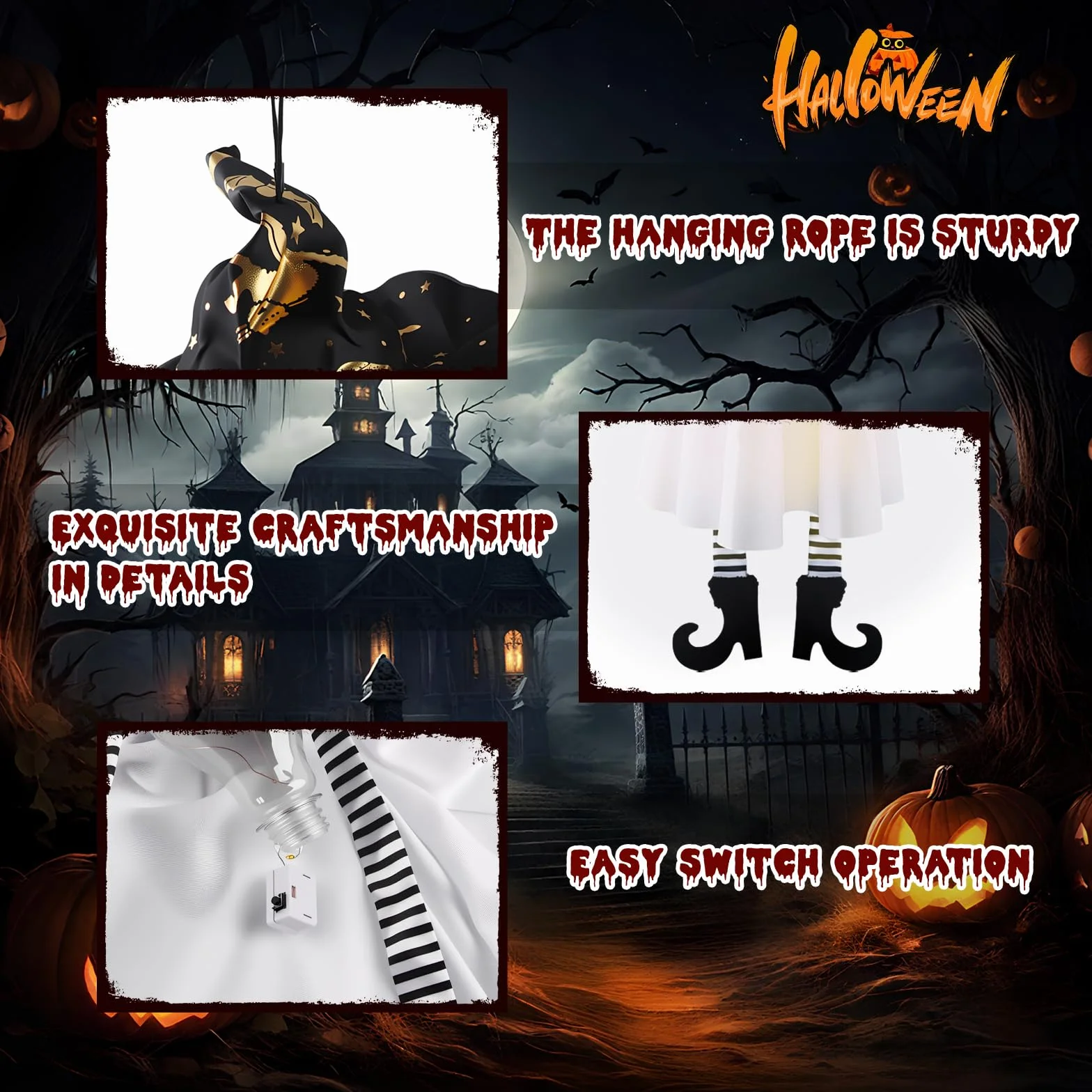 ZoneYan Zestaw 2 duchów Halloween wiszące dekoracje biały czarny