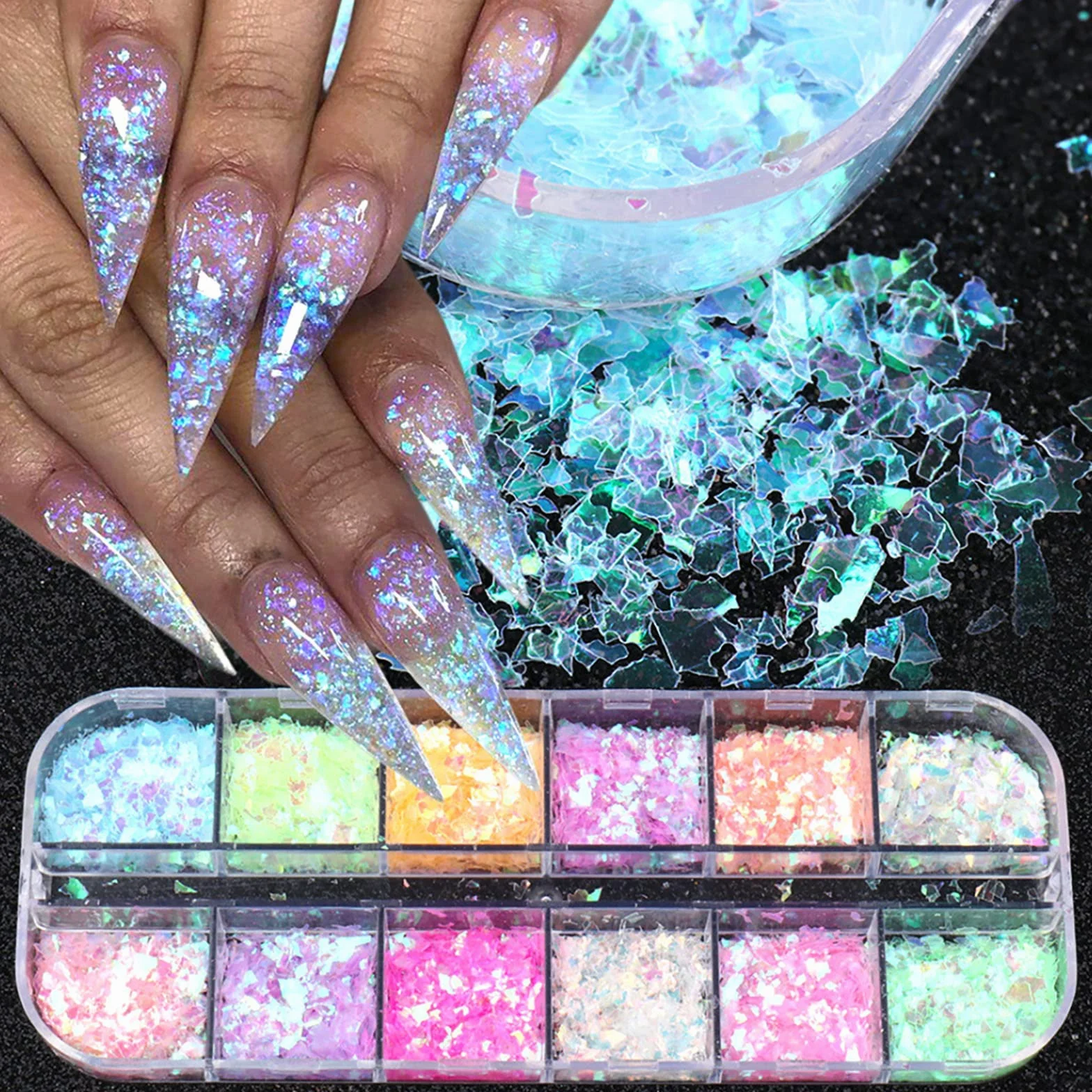Nail Art Glitter Cekiny Płatki Opalizujące Żużel do Paznokci Brokat Chunky Płatki 3D Holograficzne Paznokcie Motyl