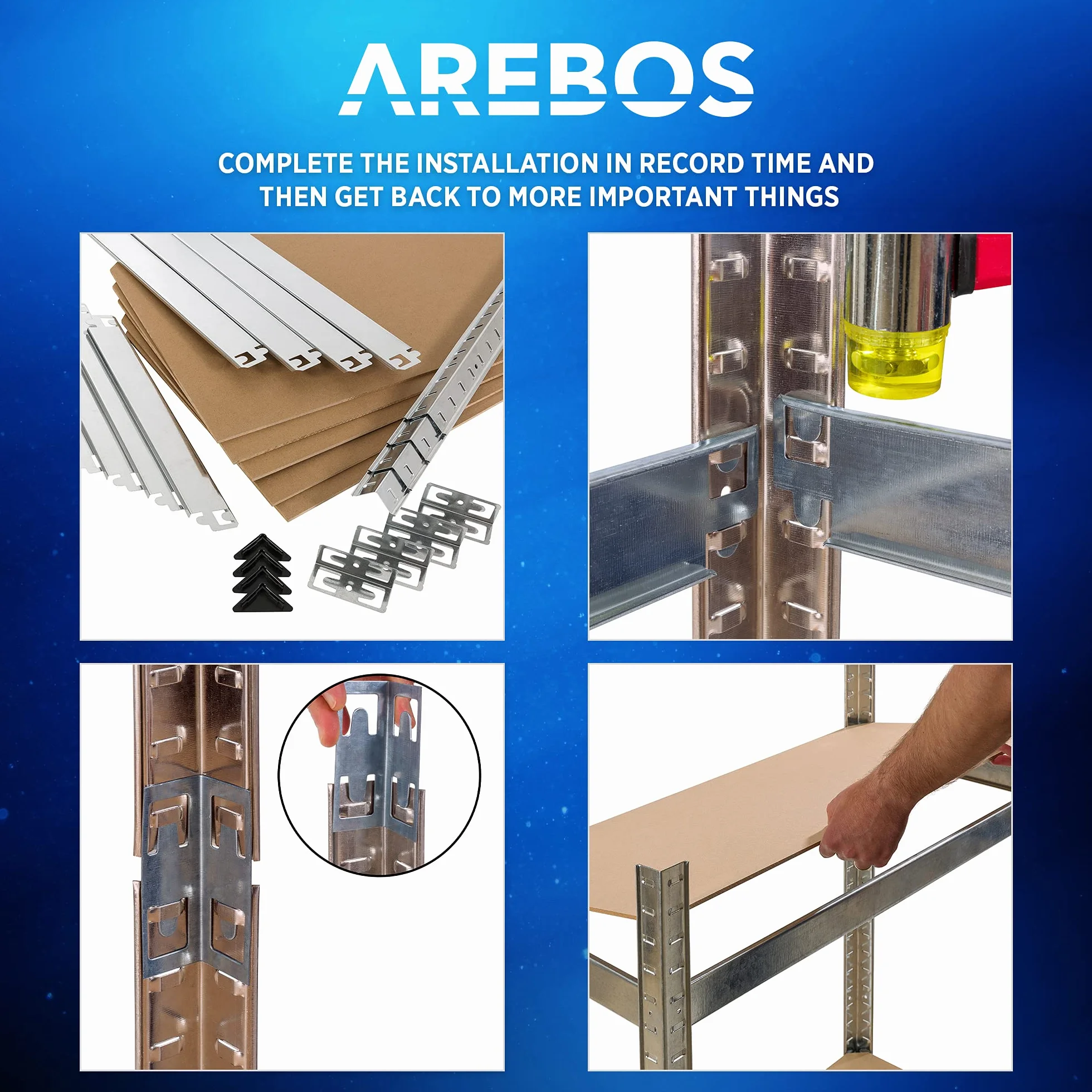 Arebos 2X Regał do dużych obciążeń | Regał do piwnicy | przechowywania | Regał bezśrubowy | 160x80x40cm | Zestaw 2 | 4 płyty MDF | 320kg