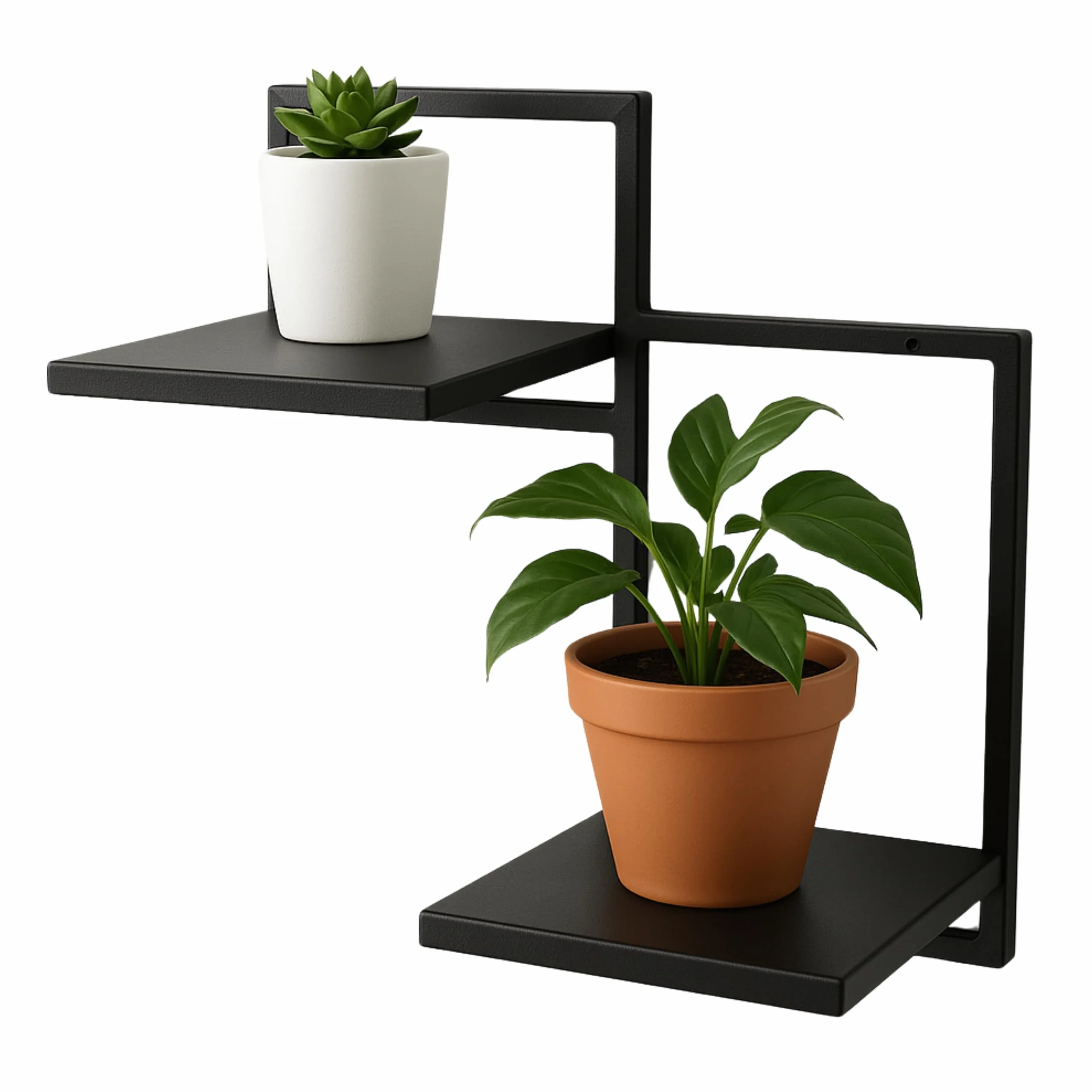 Ścienna półka na rośliny Duo Ripiani - Stojak na rośliny 2 poziomy - 39x21x40cm - kolor Czarny - Kwietnik Metalowa półka ścienna - Półka dekoracyjna - Akcesoria domowe