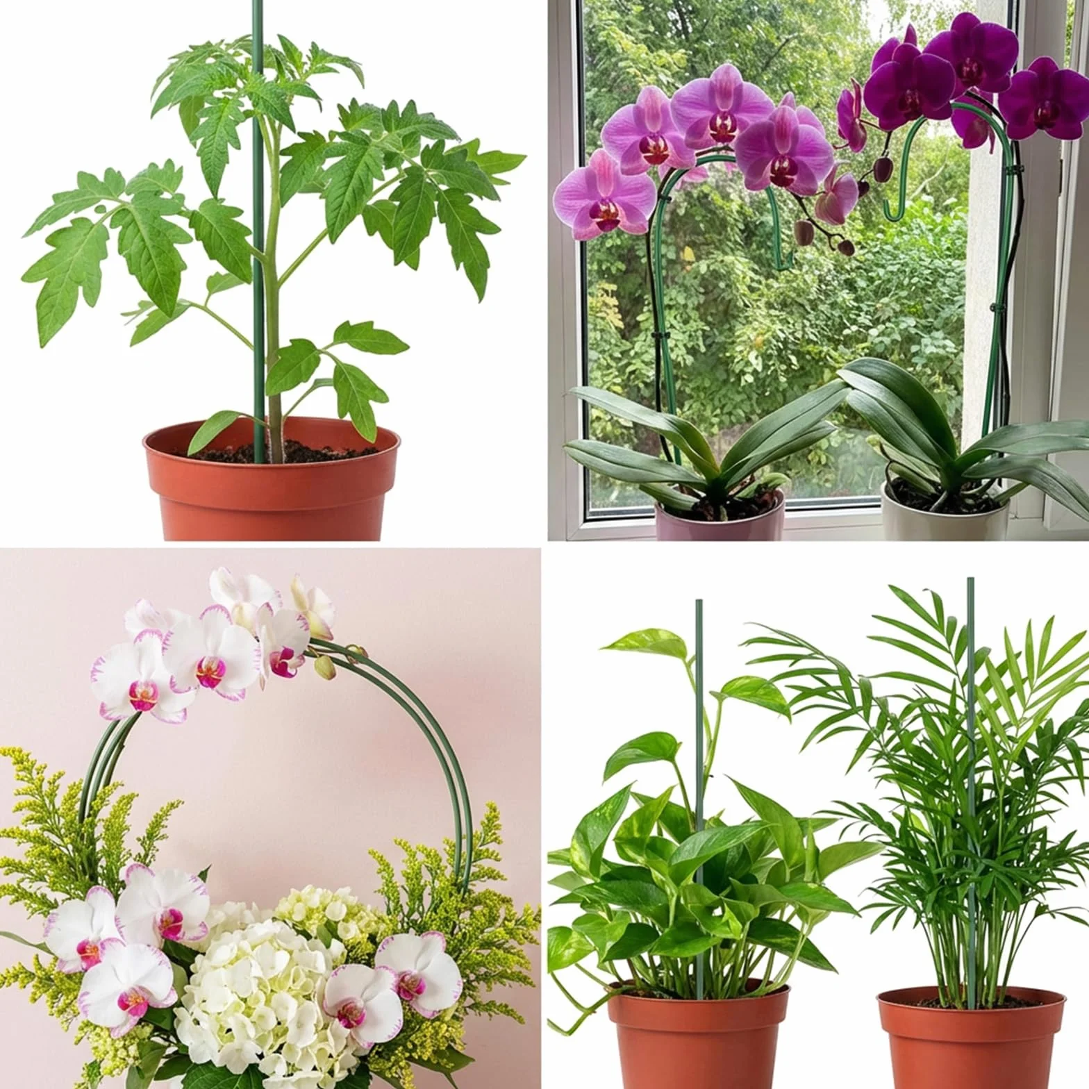 Słupki podtrzymujące rośliny 20 szt. do roślin wewnętrznych i zewnętrznych, uchwyt z klipsami do orchidei, pomidorów, róż, kwiatów