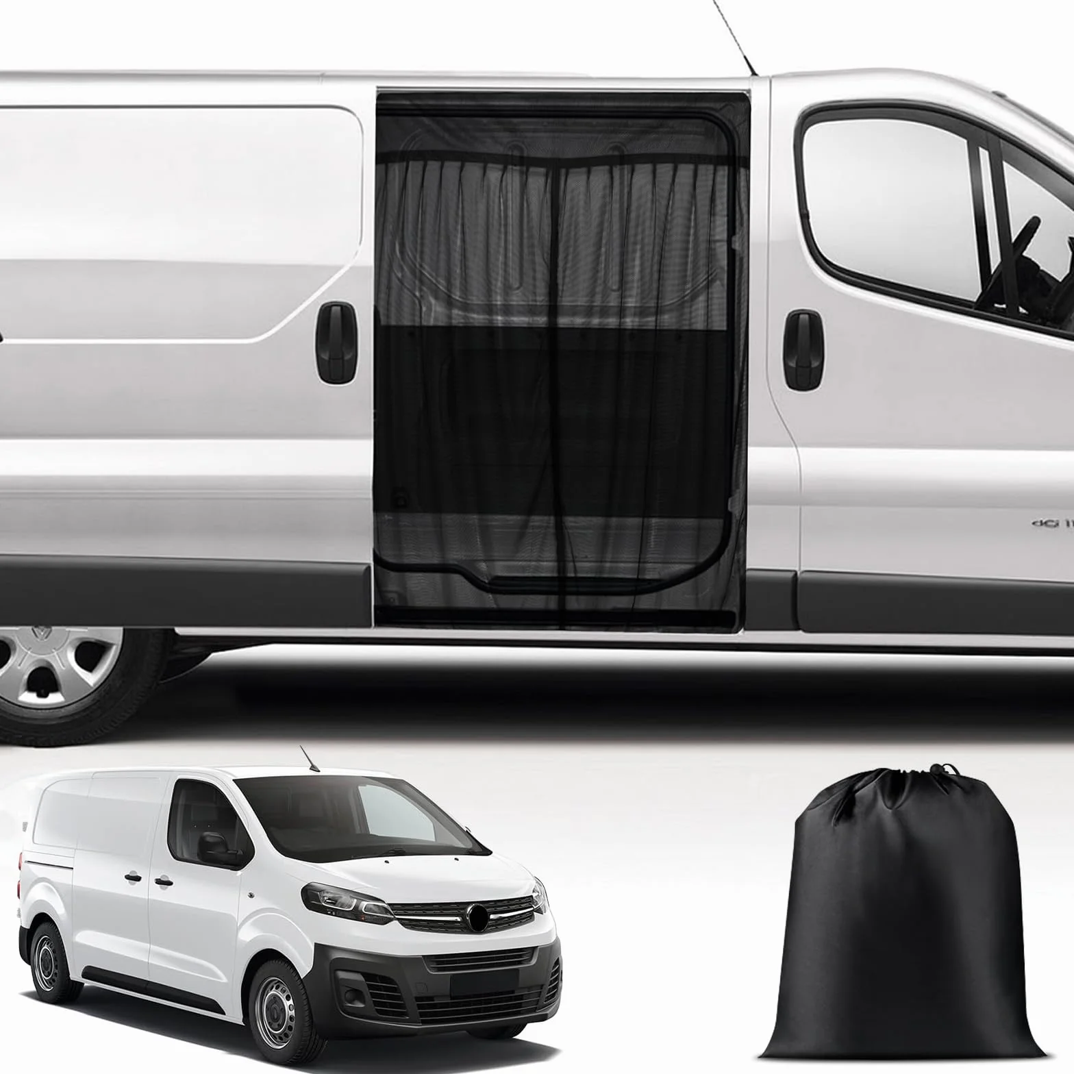 Magnetyczna ochrona przed owadami Van, dopasowana do Renault Trafic 2001-2018, Opel Vivaro, samochodowa moskitiera do drzwi przesuwnych, zamek błyskawiczny na środku drzwi