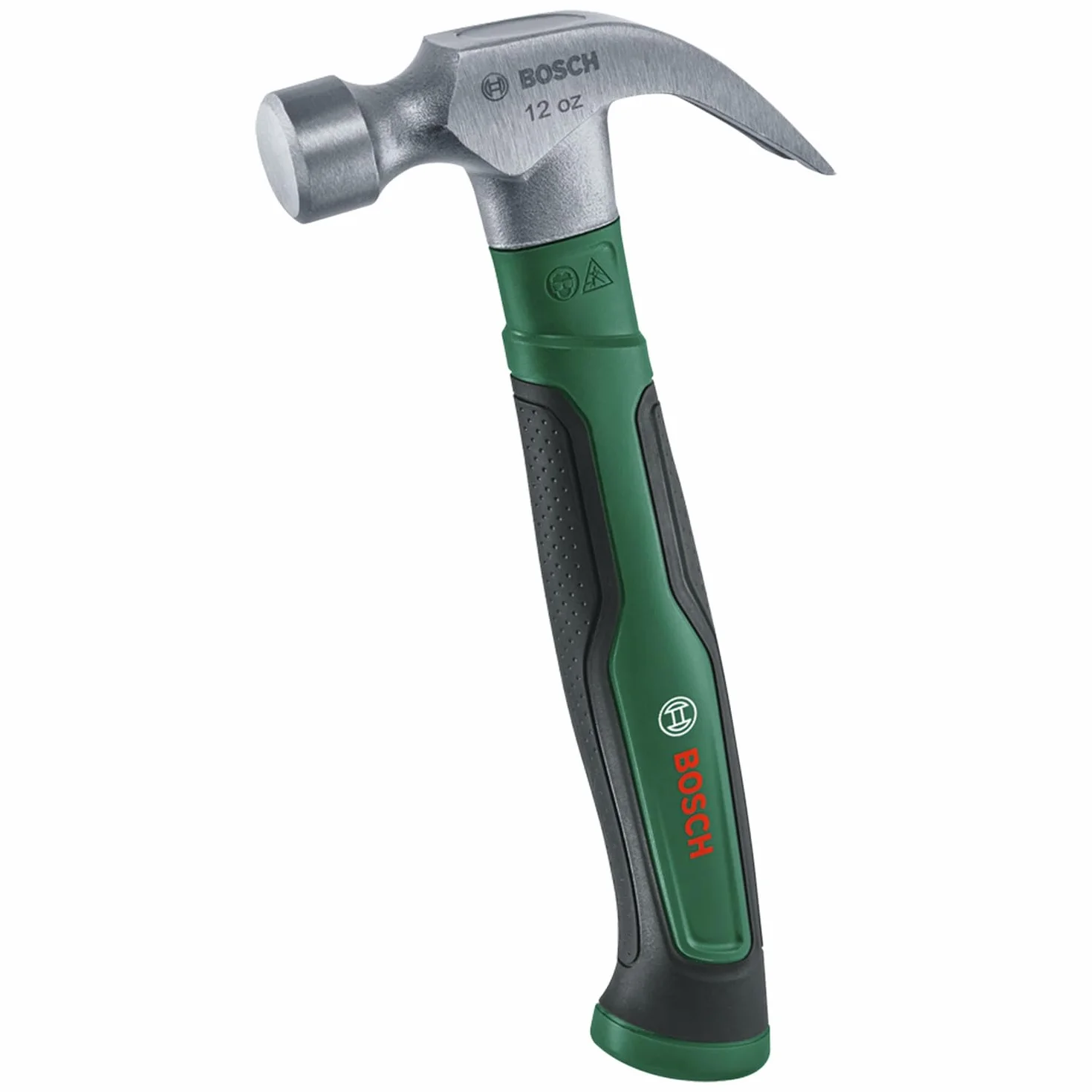 Bosch Młotek ciesielski 340 g / 12 oz (duża pow. wbijania, wytrzymała stal wysokowęglowa, pazur typu V, komfortowy trzonek z miękką okładziną Softgrip, rdzeń z włókna szklanego, niski poziom drgań)