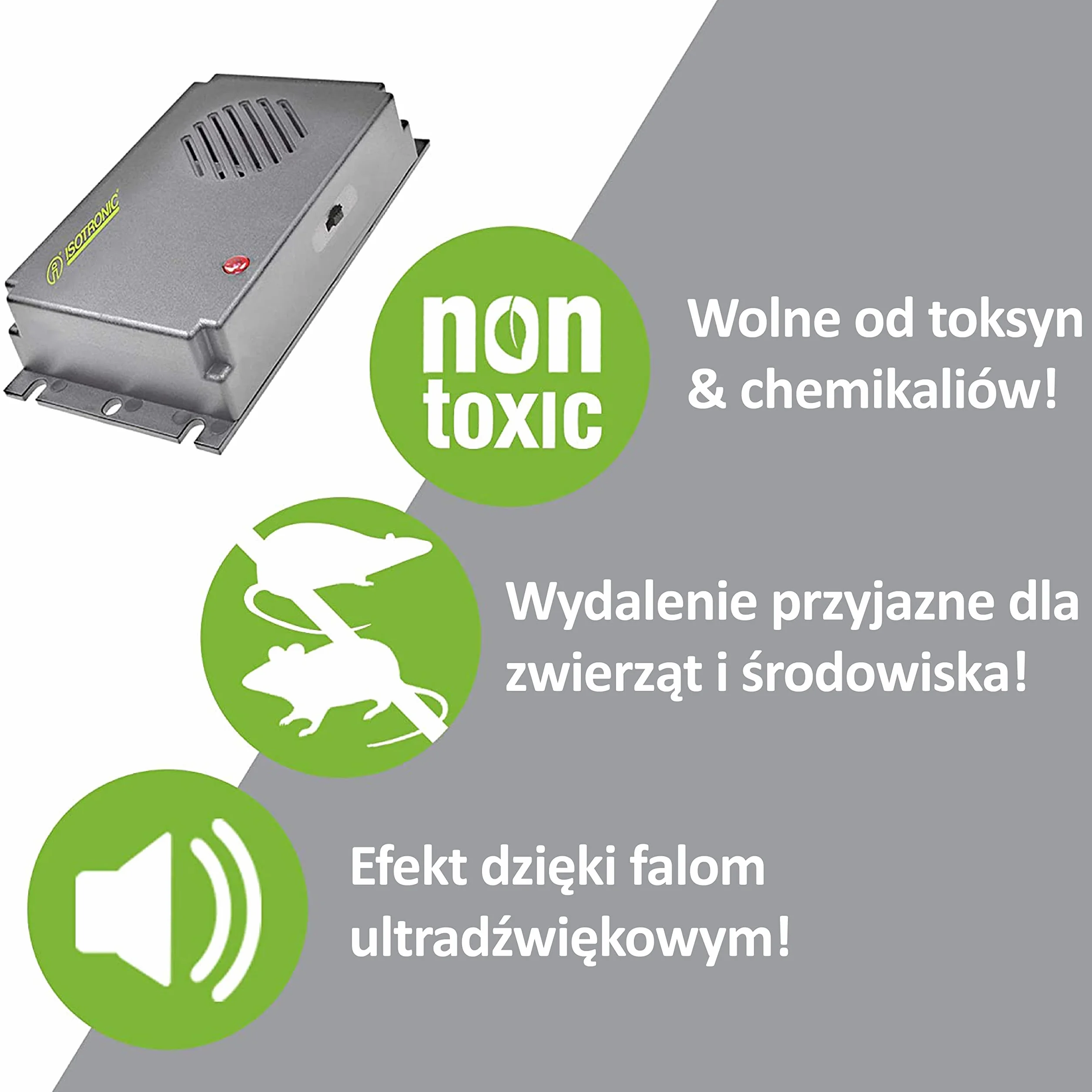 ISOTRONIC 2-częściowy zestaw ultradźwiękowych odstraszaczy myszy i szczurów zasilany bateriami