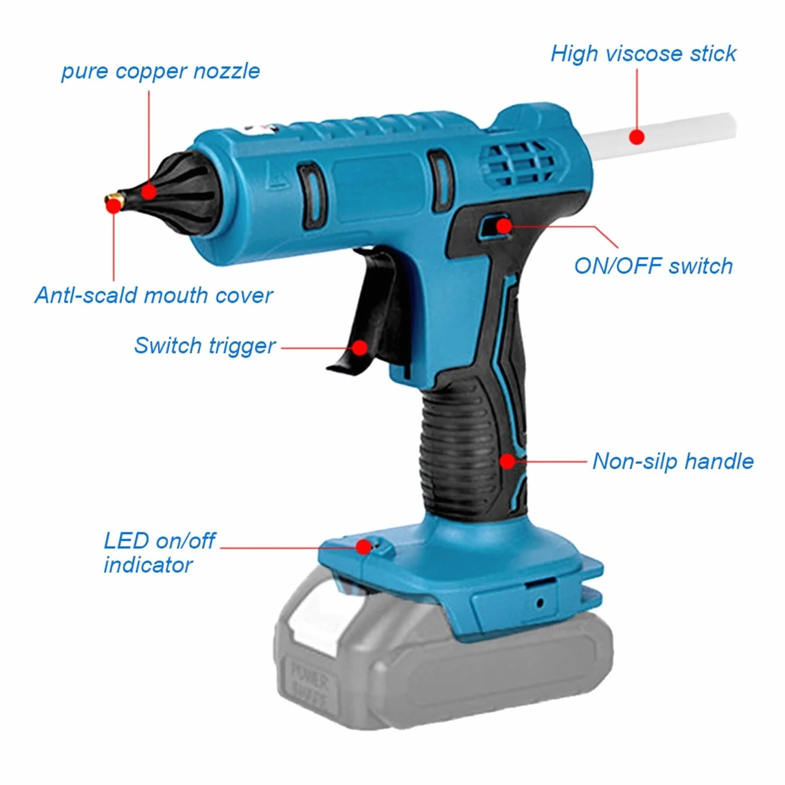 Bezprzewodowy Pistolet Do Klejenia Na Gorąco Z 10 Szt. 11mm Kleje W Sztyfcie Anti-scald Akumulator Home DIY Narzędzie Do Naprawy Baterii(1Battery 2.0A)