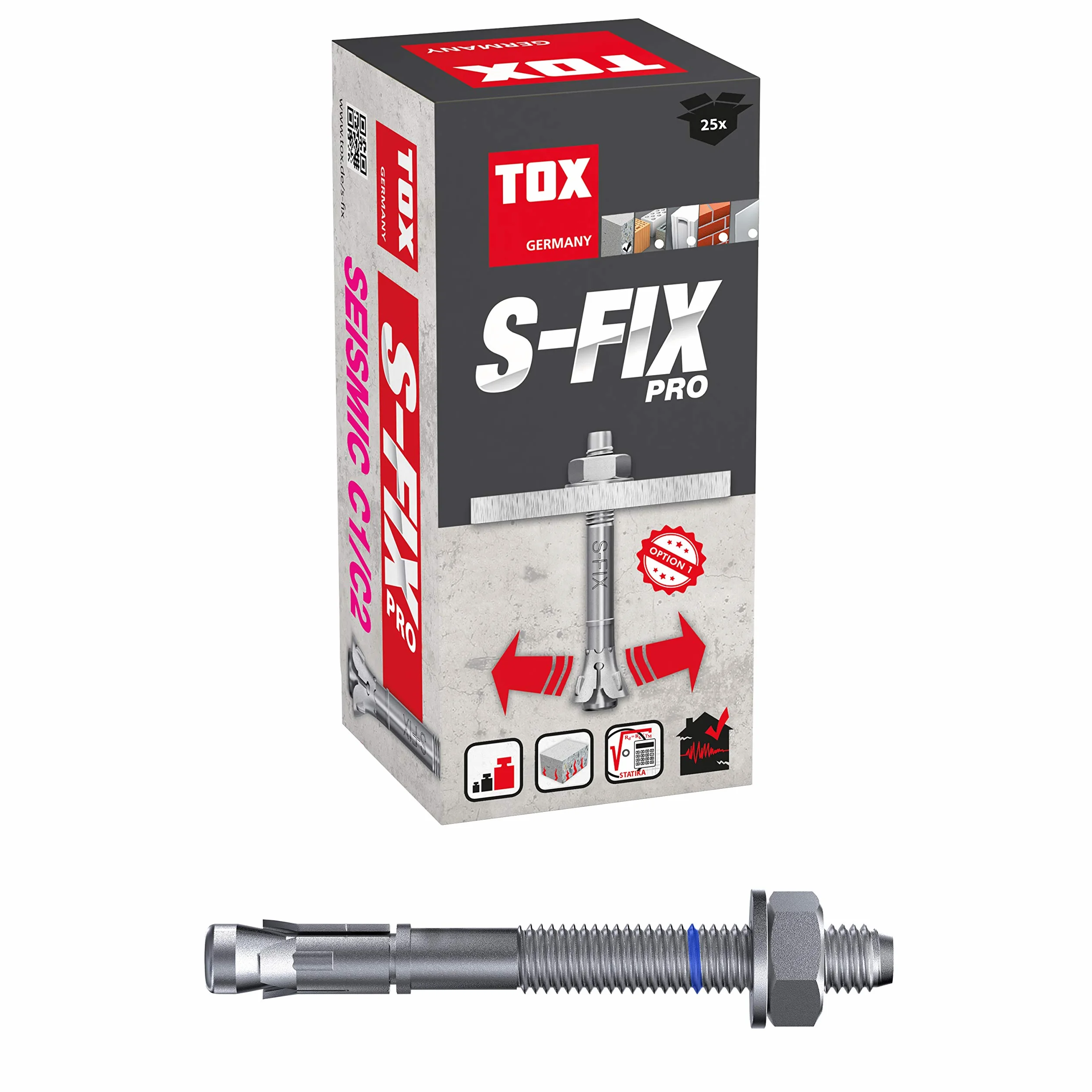 TOX 04010216 S-Fix Pro bolce kotwiące ze stali ocynkowanej, M10 x 105/25 mm, 25 jednostek