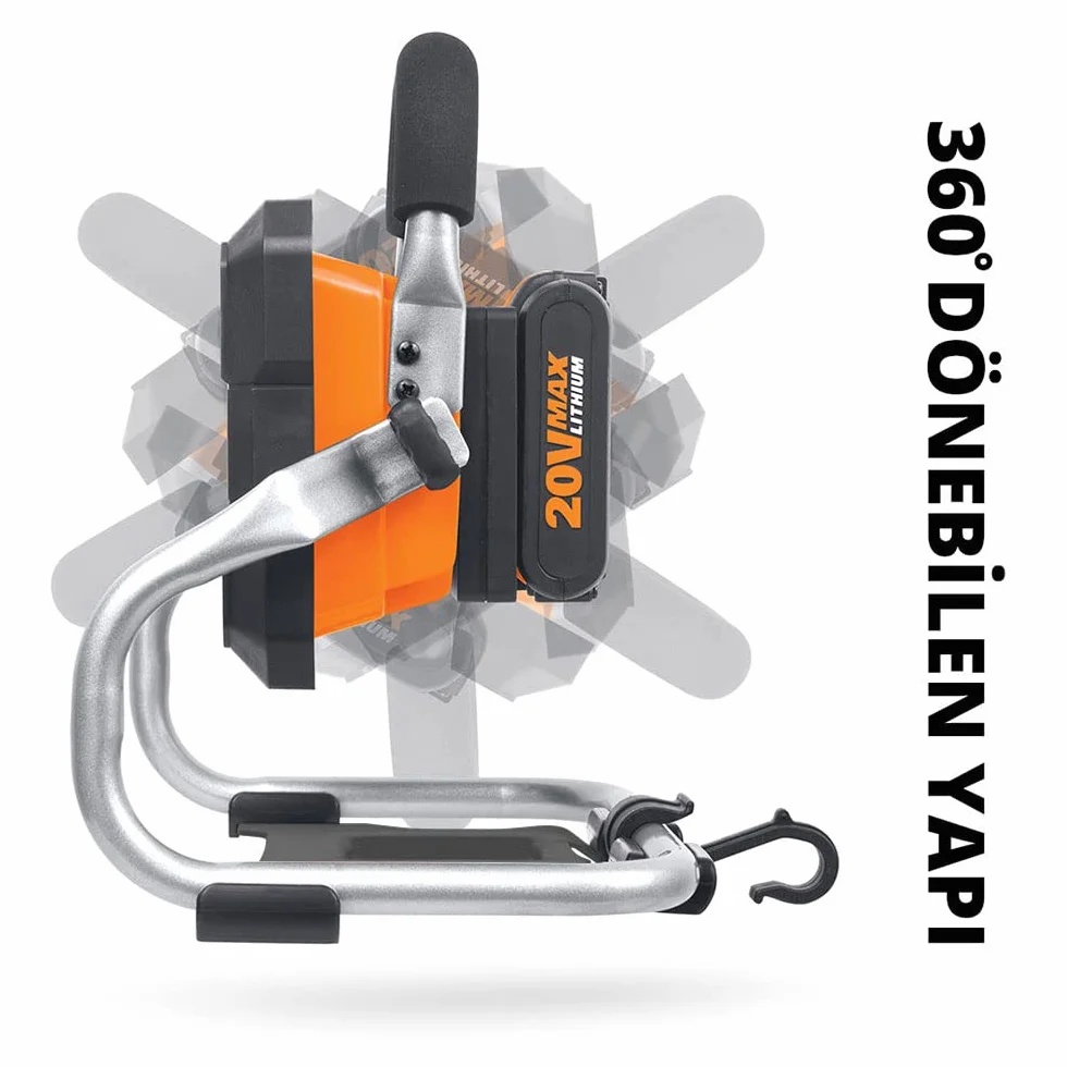 WORX Wx026.9 Lampa Robocza Led, 0 W, 20 V, Szara, 23 X 26 X 24,5 Cm
