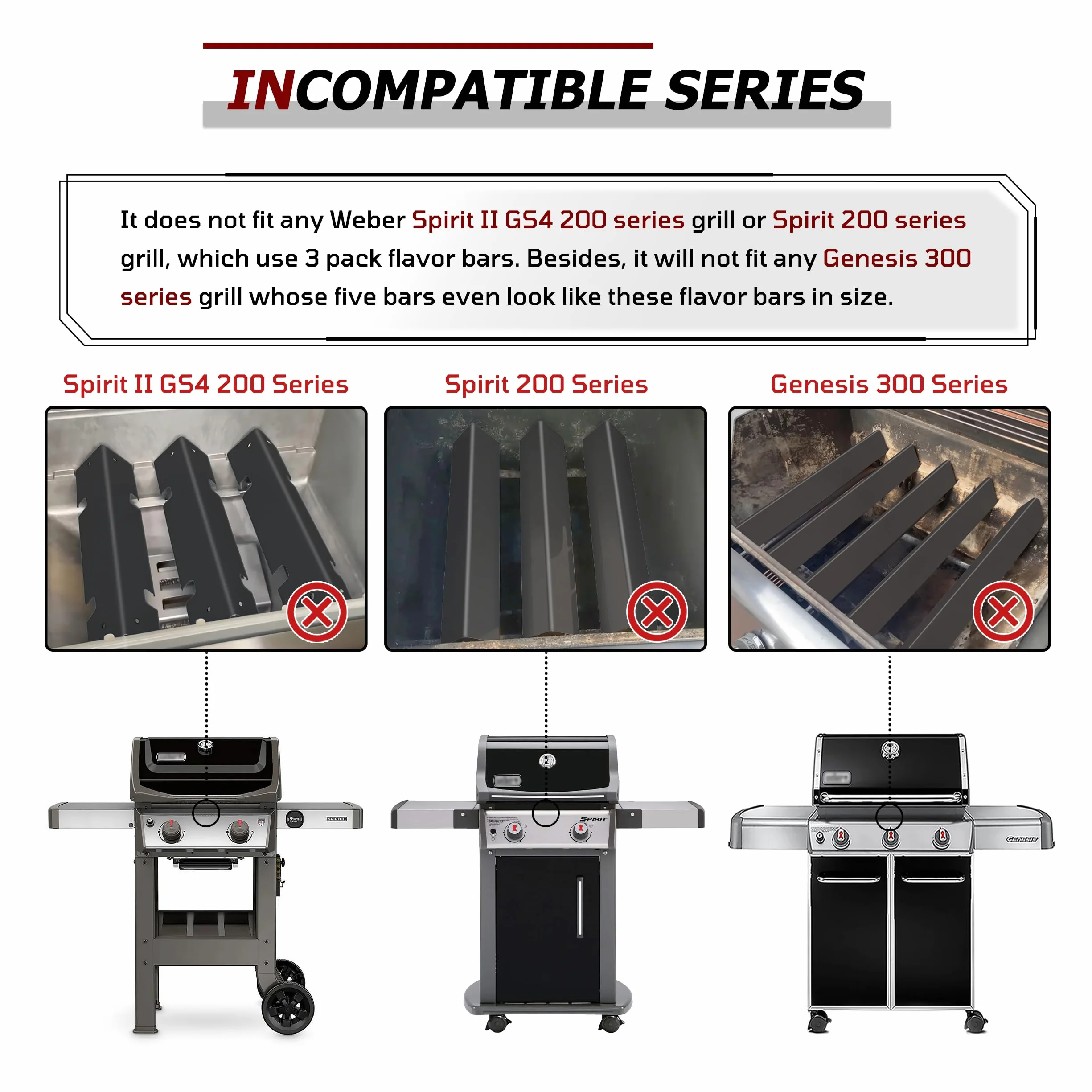 Weber Spirit II E-310 310 300 Flavorizer Bars 16GA Porcelain-enameled Flame Guards 5 Pack