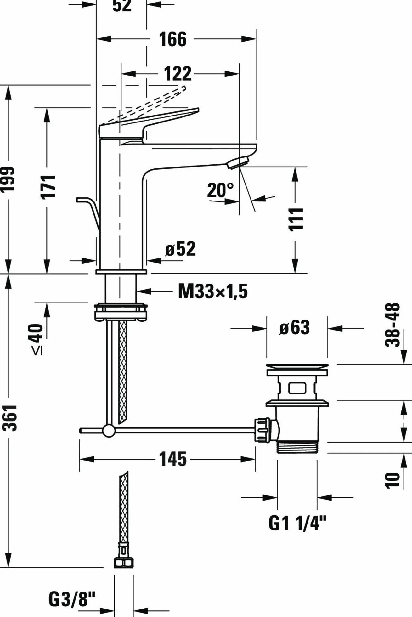 Duravit WA1020001004 Wave bateria umywalkowa, brąz szczotkowany