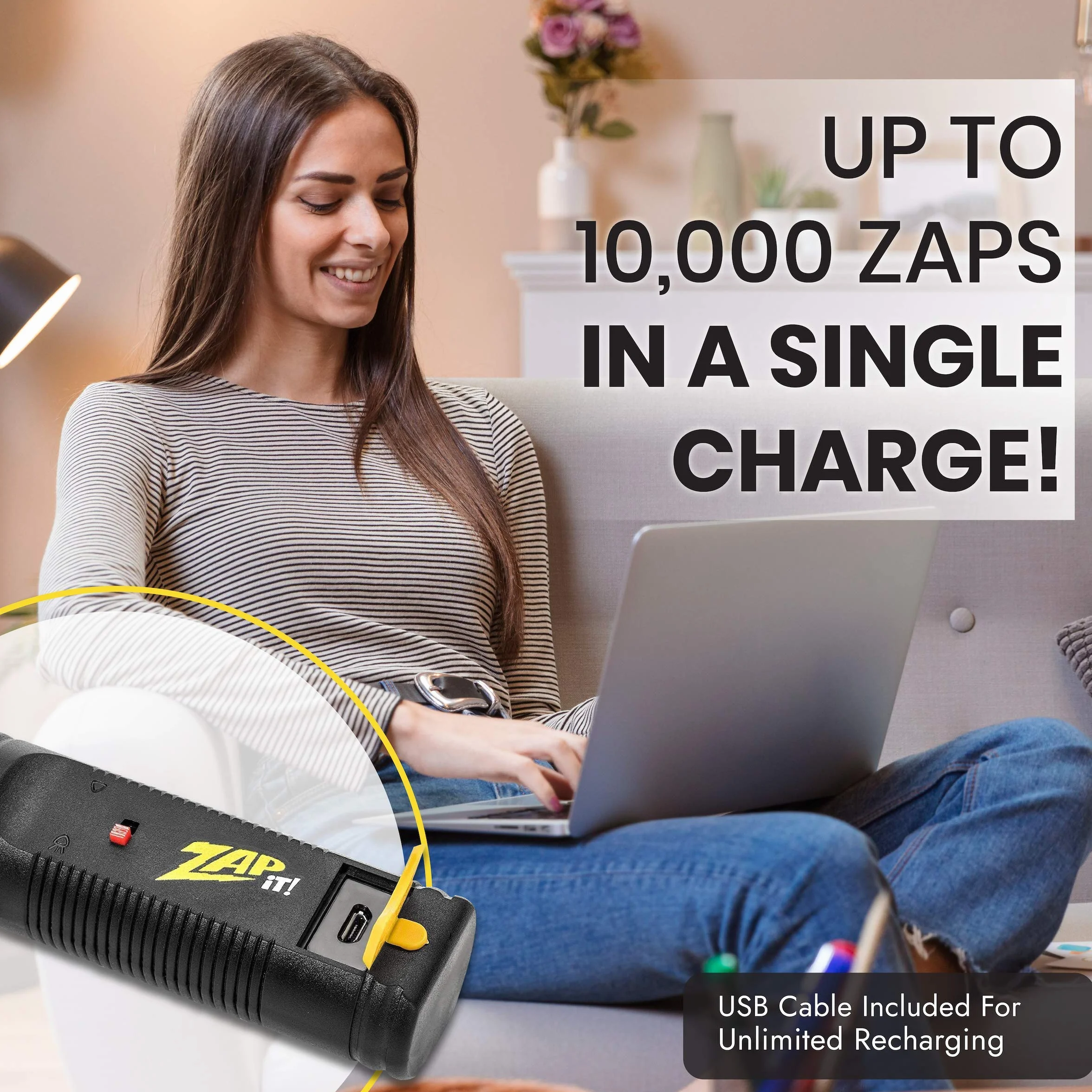 ZAP IT! Bug Zapper dwupak, ładowalna rakieta przeciw komarom, muchy i łapacz owadów, 4000 V, ładowanie USB, super jasne światło LED, które zaskakuje w ciemności, bezpieczne w dotyku (mini, 2 sztuki)