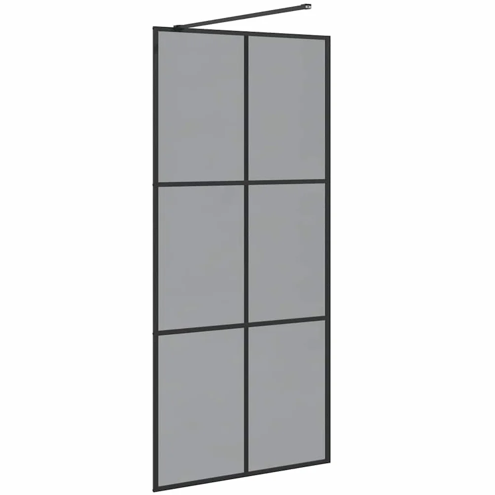 Ścianka prysznicowa Walk-in, czarna, 90 x 195 cm, hartowane szkło bezpieczne, ochrona przed pryskaniem, ścianka działowa, przezroczysta, nie zajmuje dużo miejsca, bez ramy, z regulowaną ramą