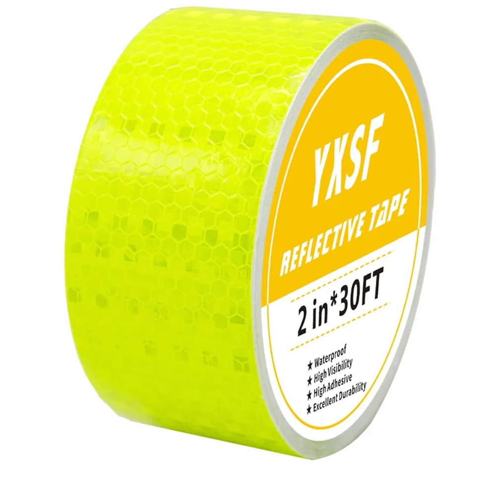 Wysoce odblaskowa taśma klejąca, fluorescencyjna, żółta, 5 cm x 10 m – samoprzylepna taśma odblaskowa do pojazdów, przyczep, rowerów, kasków, ciężarówek – wodoszczelna i bardzo trwała