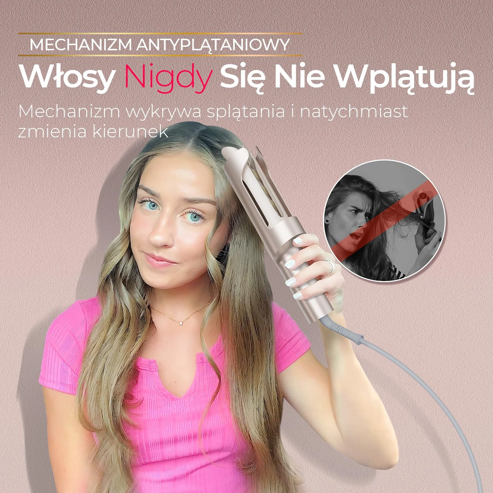 Lokówka Automatyczna - Duże Loczki 25mm Fale Plażowe Lokówka do Długich Włosów TYMO Curlpro Plus Curling Wand Automatyczna Anti-Poparzeniowa Szybkie Nagrzewanie Złoty