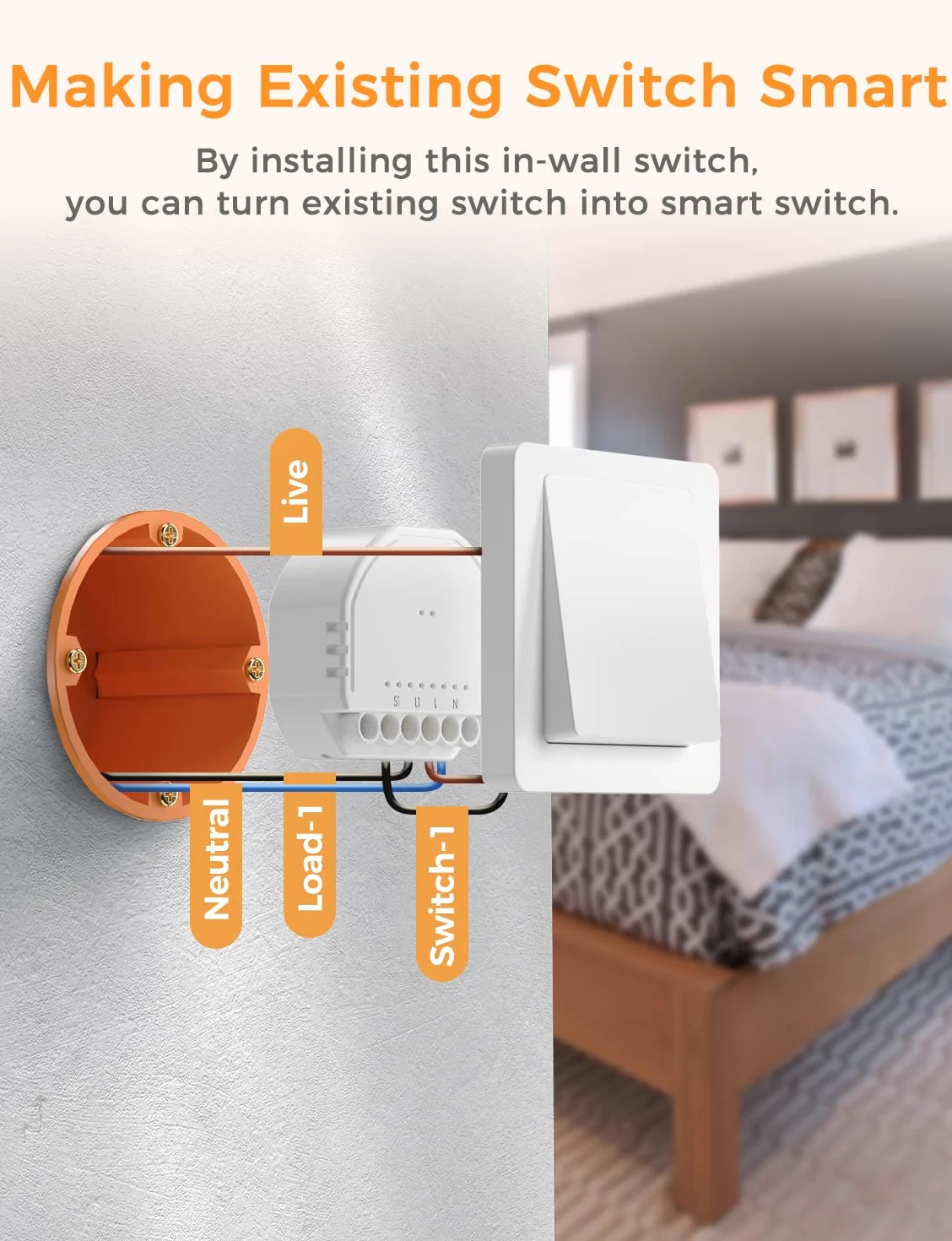 Refoss Mini inteligentny przełącznik przekaźnika Wi-Fi, 1-drożny, 1-biegowy włącznik światła z Apple HomeKit, Alexa i Google Home, 2,4 GHz, 250 V 10 A, 1 sztuka (wymagany przewód neutralny)