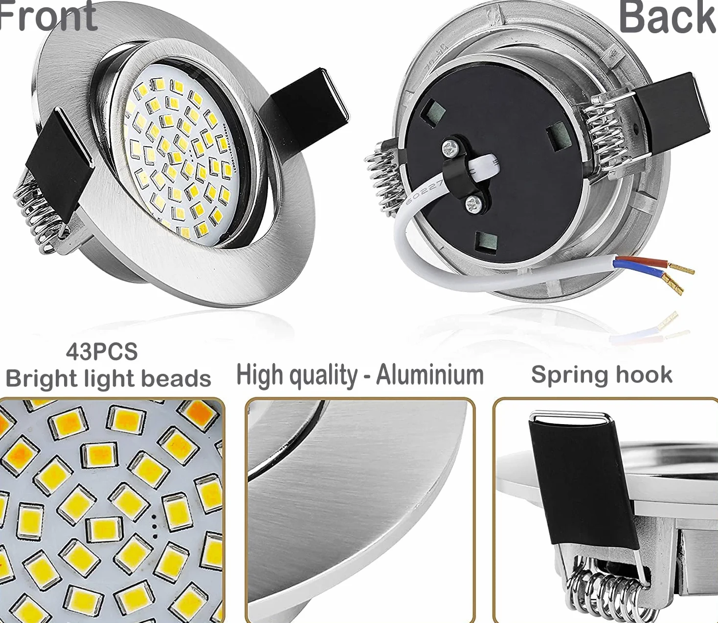 BAOMING Reflektor LED do zabudowy ściemnialnej 5 W, 550 lm, ciepła biel 6000 K, oświetlenie wpuszczane, 230 V do łazienki, salonu, kuchni, IP44, zestaw 6 sztuk