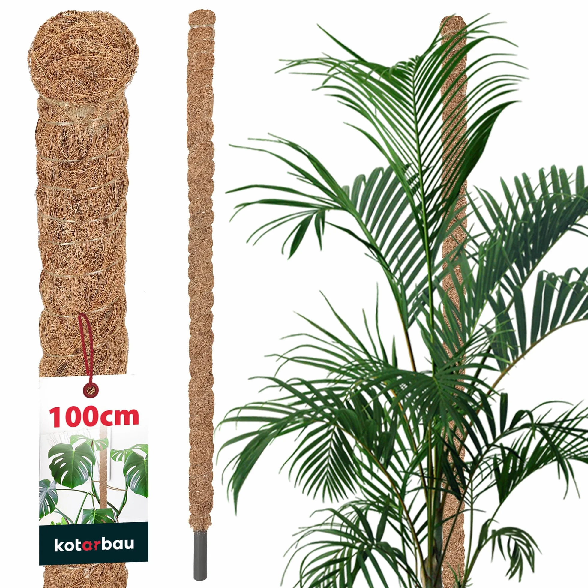 KOTARBAU Podpora Kokosowa do Roślin ⌀ 2,5 x 100 cm Palik z Włókna Kokosowego