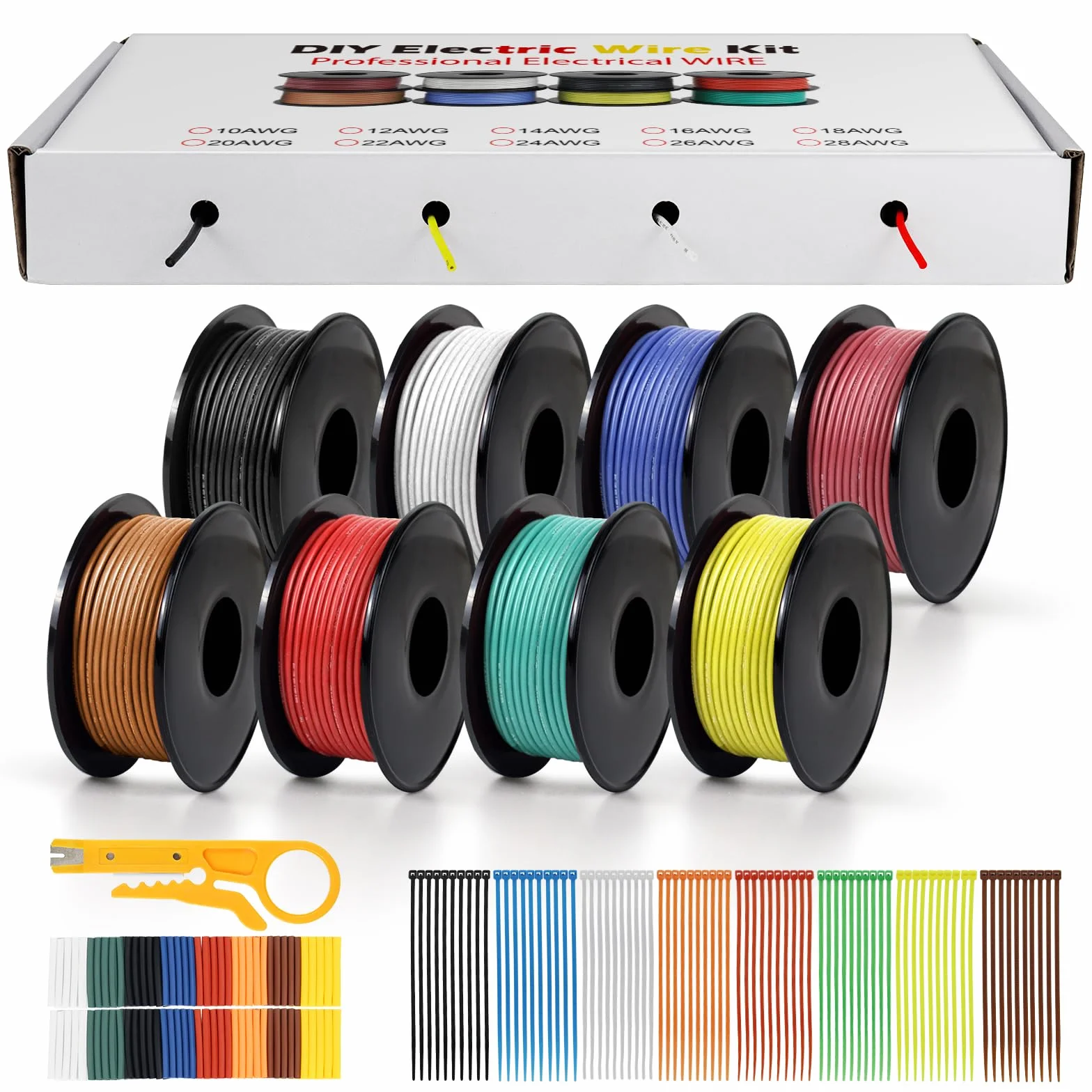 LightingWill 20 AWG 0,5 mm² silikonowy kabel elektryczny zestaw w 8 kolorach, 15 m na rolkę drutu plecionego, elastyczny ocynkowany kabel miedziany do DIY, samochodów, instalacji domowych i kabli