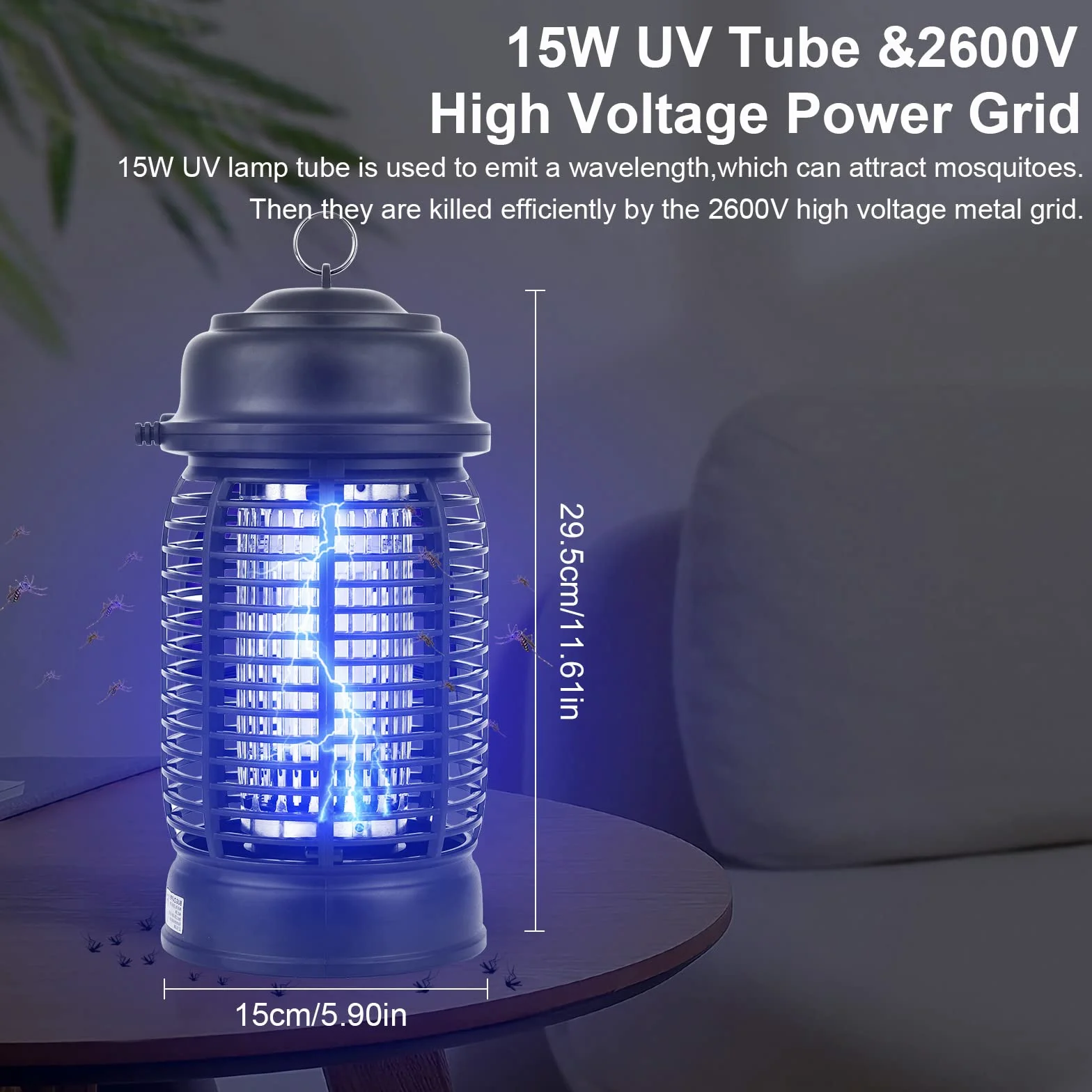 Elektryczna pułapka na owady 15 W GuKKK Mosquito Killer lampa UV 3000 V do użytku wewnątrz i na zewnątrz