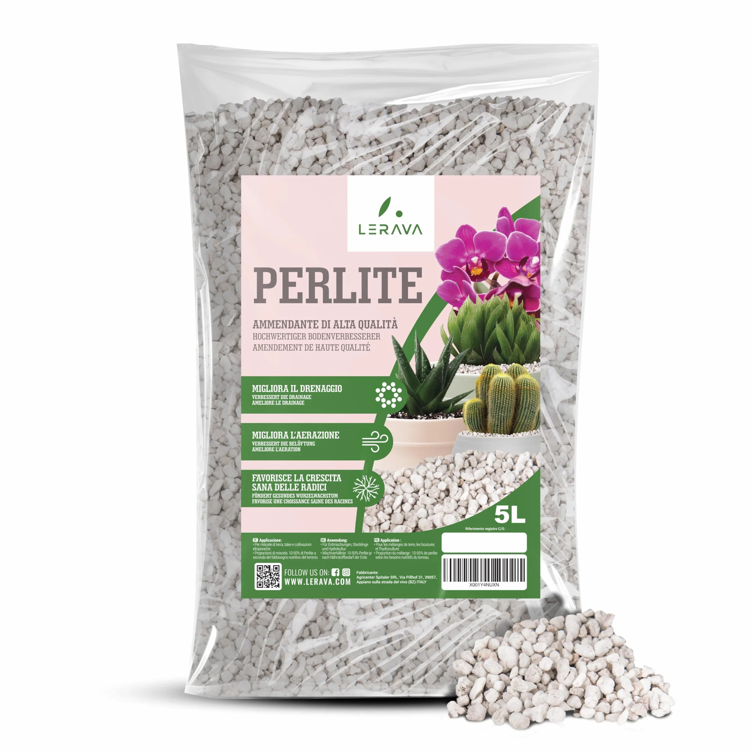 LERAVA Perlit (5L) BIO dodatek do ziemi kwiatowej naturalny oddychający pH neutralny