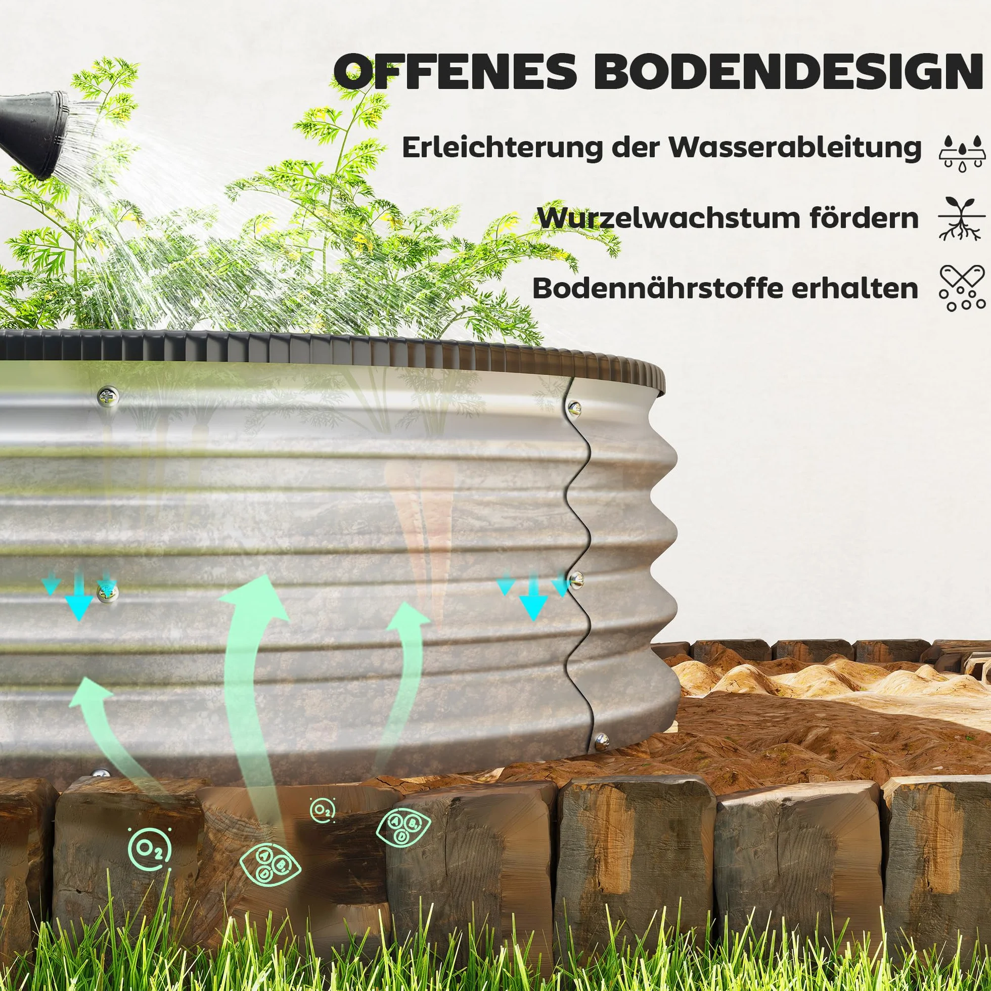 Outsunny Podwyższona grządka metalowa zestaw 2 sztuk 135 x 90 x 30 cm owalna