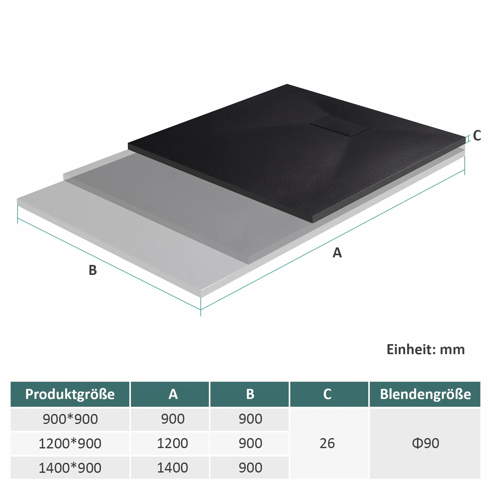 EMKE Brodzik prysznicowy 120 x 90 cm, antypoślizgowy brodzik prysznicowy SMC, wanna prysznicowa 90 mm, odpływ, możliwość przycięcia, prostokątne brodziki, czarny