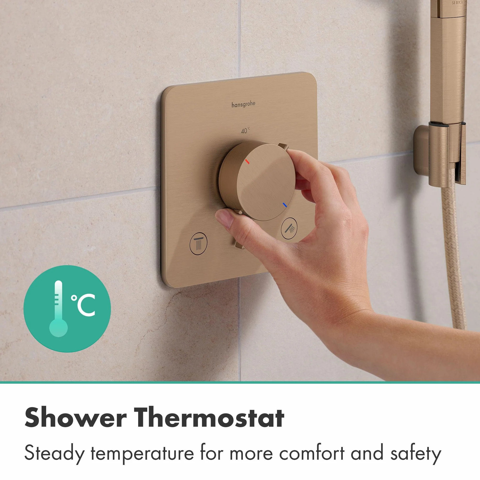 hansgrohe Ecostat Comfort Q - termostat prysznicowy podtynkowy z kombinacją bezpieczników, armatura prysznicowa z blokadą bezpieczeństwa (SafetyStop) w temperaturze 40°C, termostat dla 2 odbiorników