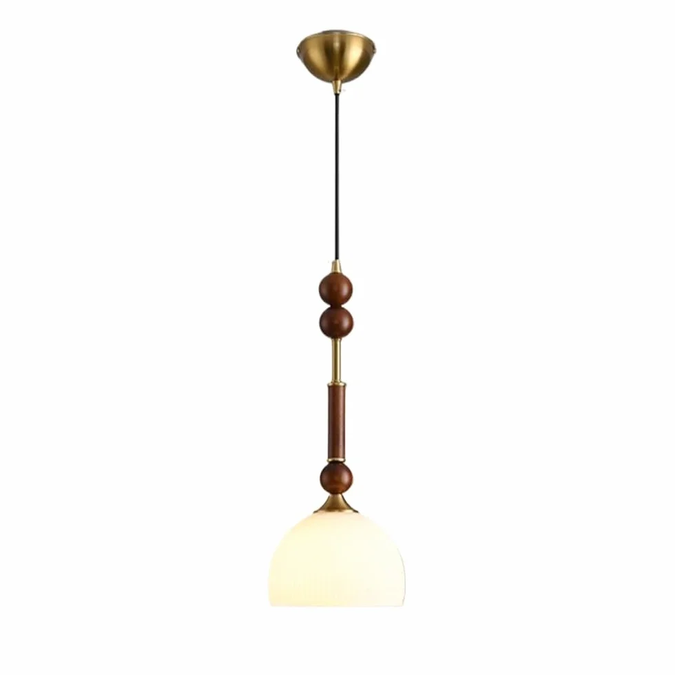 Nowoczesna lampa wisząca z połowy wieku vintage, półkopuła, klosz, lampa wisząca z drewnianymi akcentami, regulowana wysokość, oprawa żyrandolowa do jadalni, przy łóżku, wejściu (cylindryczna)