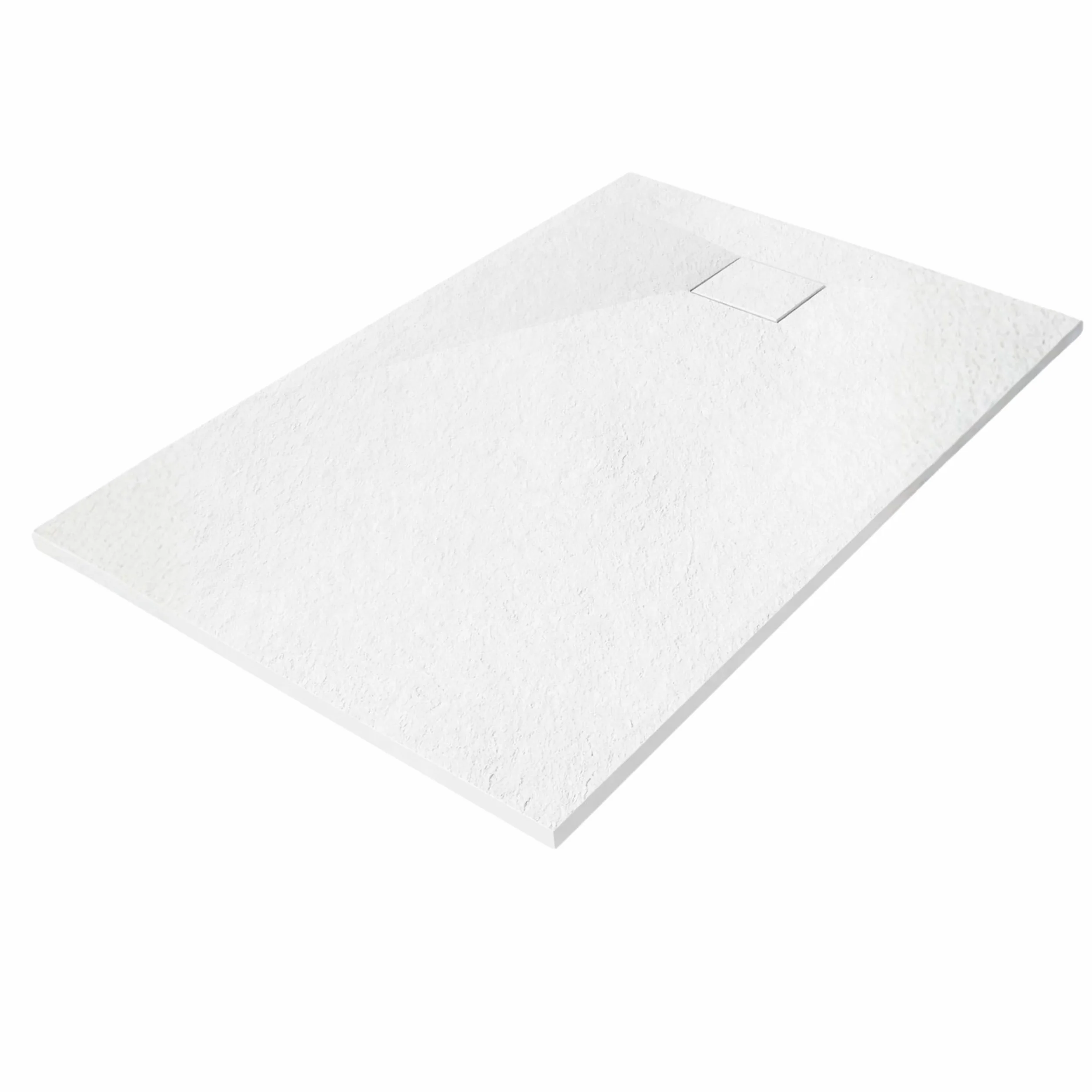 AQUAUNO Brodzik prysznicowy 140 x 80 cm o wyglądzie kamienia, ultra płaski 2,6 cm – brodzik z kompozytu SMC, w zestawie syfon, odpływ 90 mm, czyszczenie od góry, biały