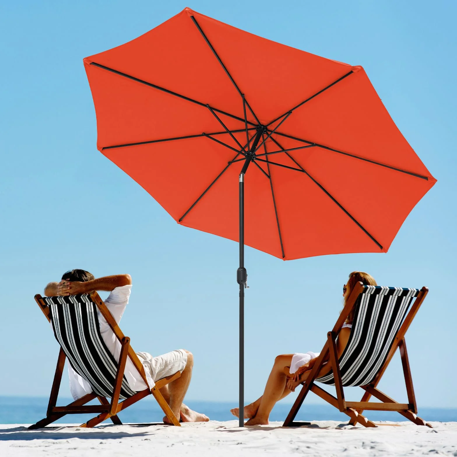 COSTWAY Parasol przeciwsłoneczny 300 cm, parasol ogrodowy z korbą, obustronnie zginany o 25°, parasol tarasowy z 8 żebrami, parasol targowy do ogrodu, na balkon, taras, pomarańczowy