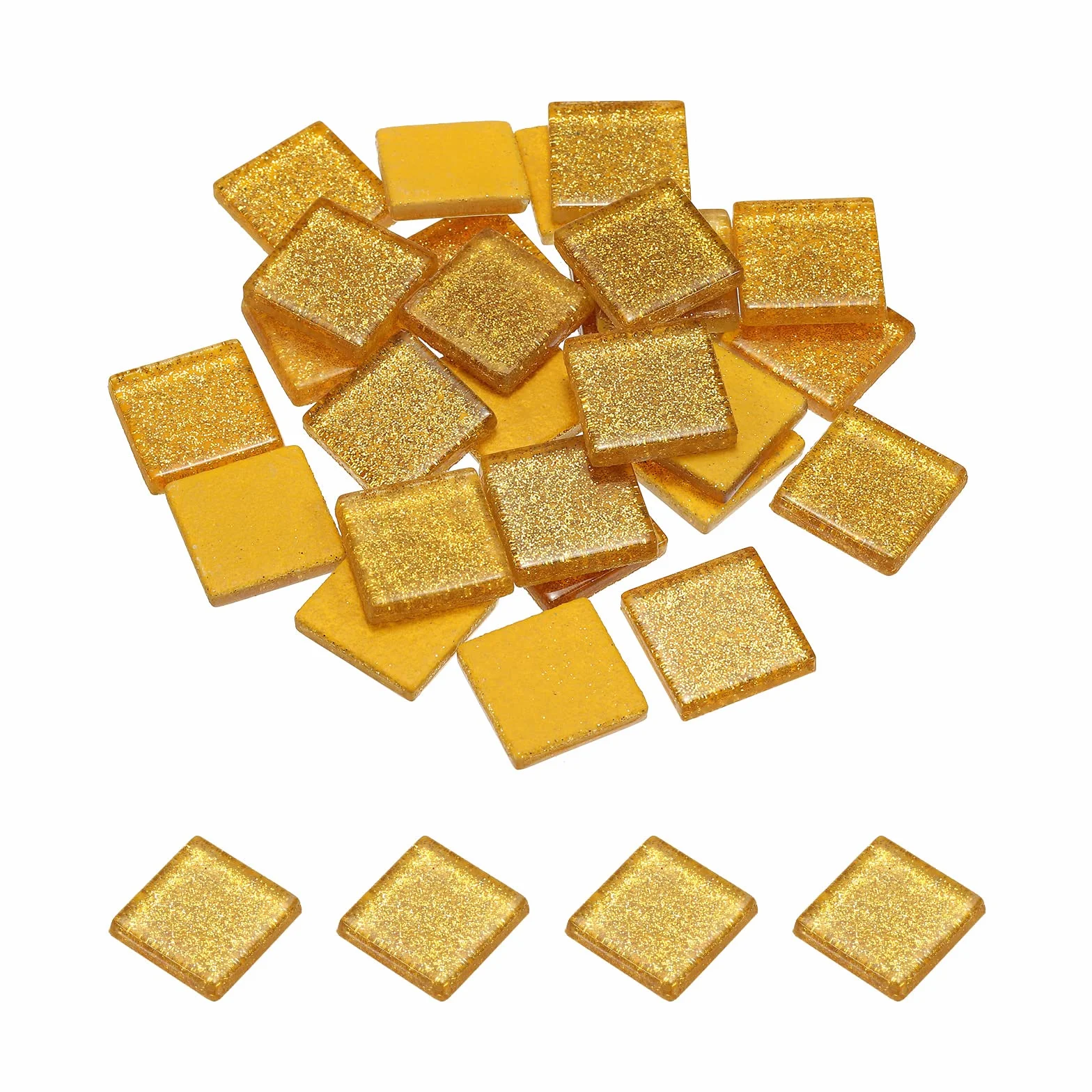 sourcing map Płytki mozaikowe, szklane, błyszczące, kryształowe, kwadratowe, brokatowe, kryształowe, 2 x 2 cm, do dekoracji domu, rzemiosła, opakowanie 25 (100 g złota)