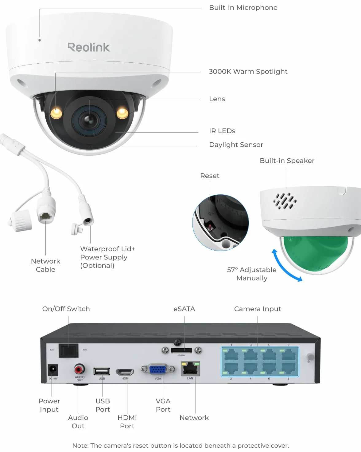 Reolink System nadzoru 12MP PoE, 4 Wandaloodporne Kamery Zewnętrzne IK10, Szeroki Kąt 145°, Kolorowy Noktowizor, Detekcja Ruchu, 2-kierunkowe Audio, 8-kanał NVR z 2TB HDD, RLK8-1200V4
