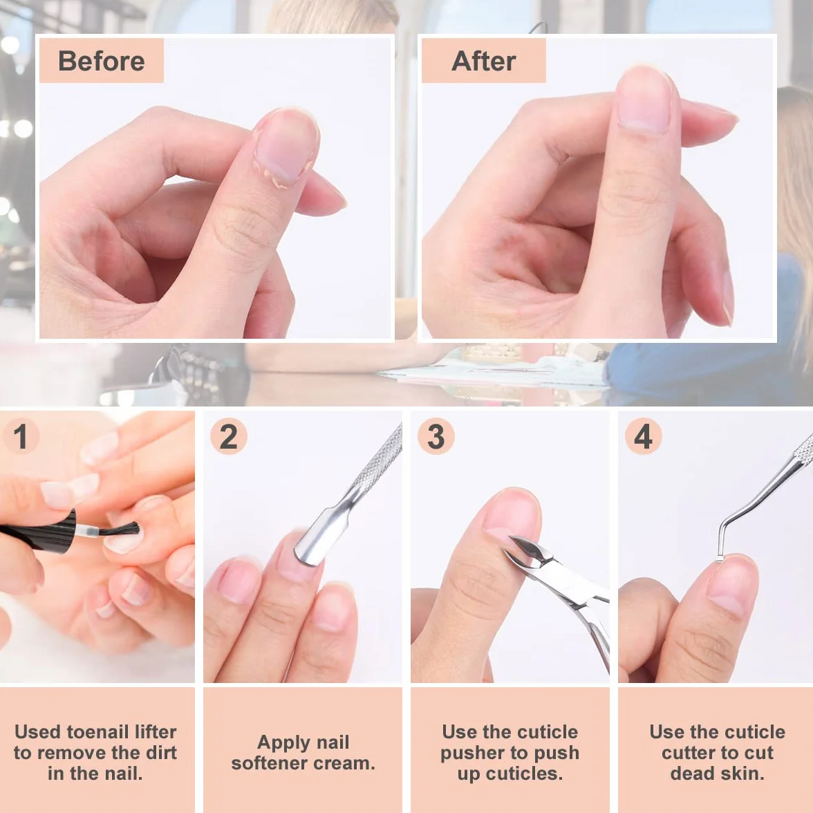 ACWOO Cążki do Skórek, Zestaw 4w1 do Pielęgnacji Skórek z Nożykiem do Skórek, Profesjonalne Narzędzia ze Stali Nierdzewnej do Manicure i Pedicure do Paznokci Rąk i Stóp