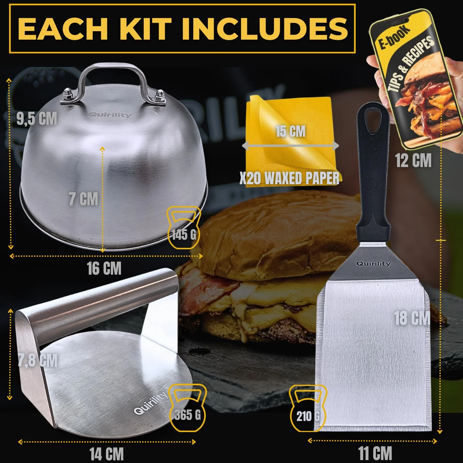 Smash Burger Prasa do hamburgera ze stali nierdzewnej 3 sztuki