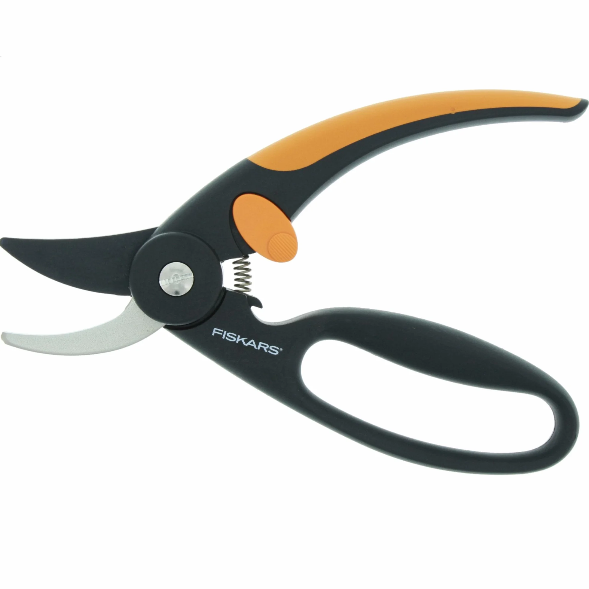 Fiskars Sekator nożycowy Fiskars do świeżych gałęzi, Nieprzywierająca powłoka, Stalowe ostrza wysokiej jakości, Długość: 20 cm, Czarno-pomarańczowy, Elegance, P44, 1001534